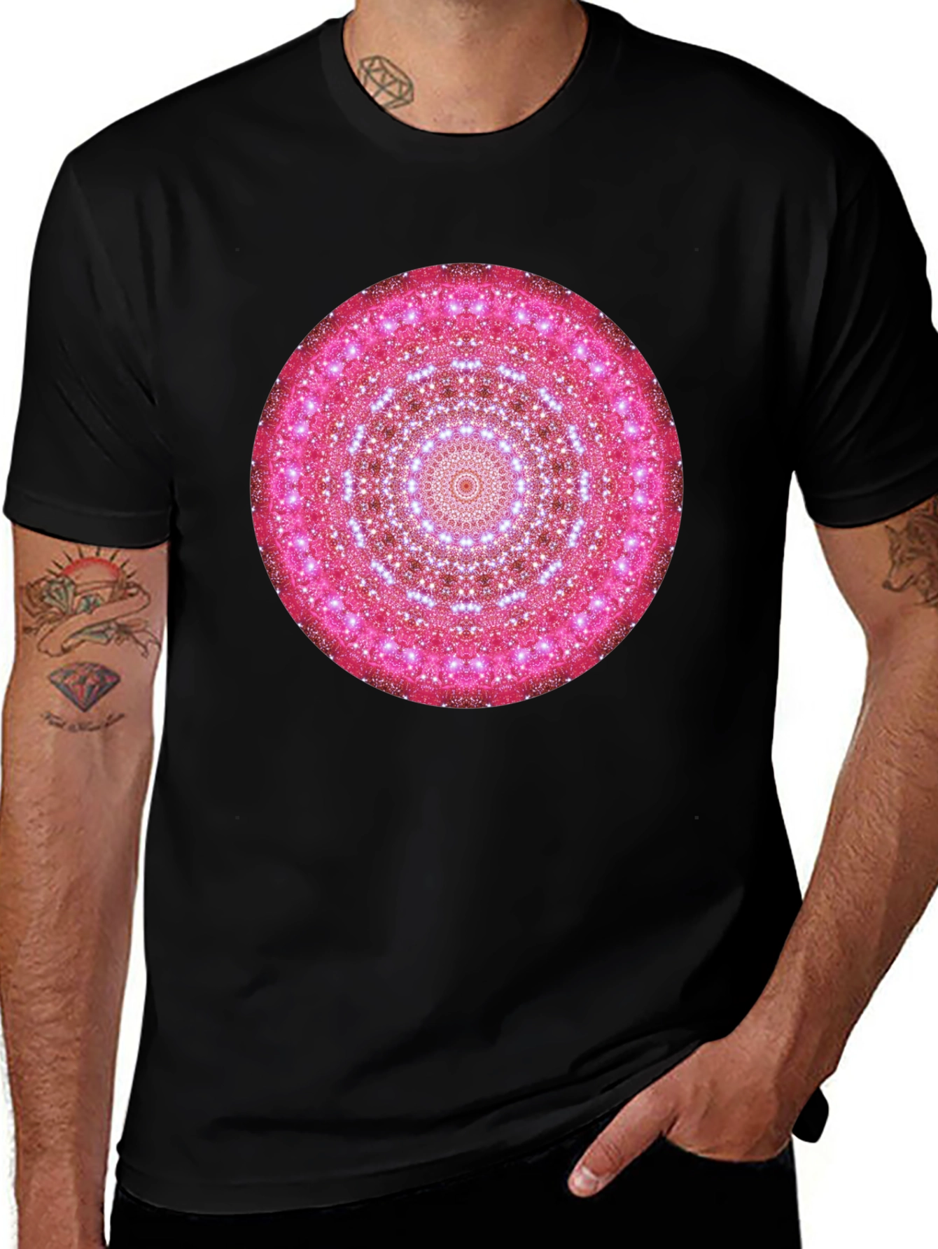 Pink Mandala Graphic Black T-Shirt