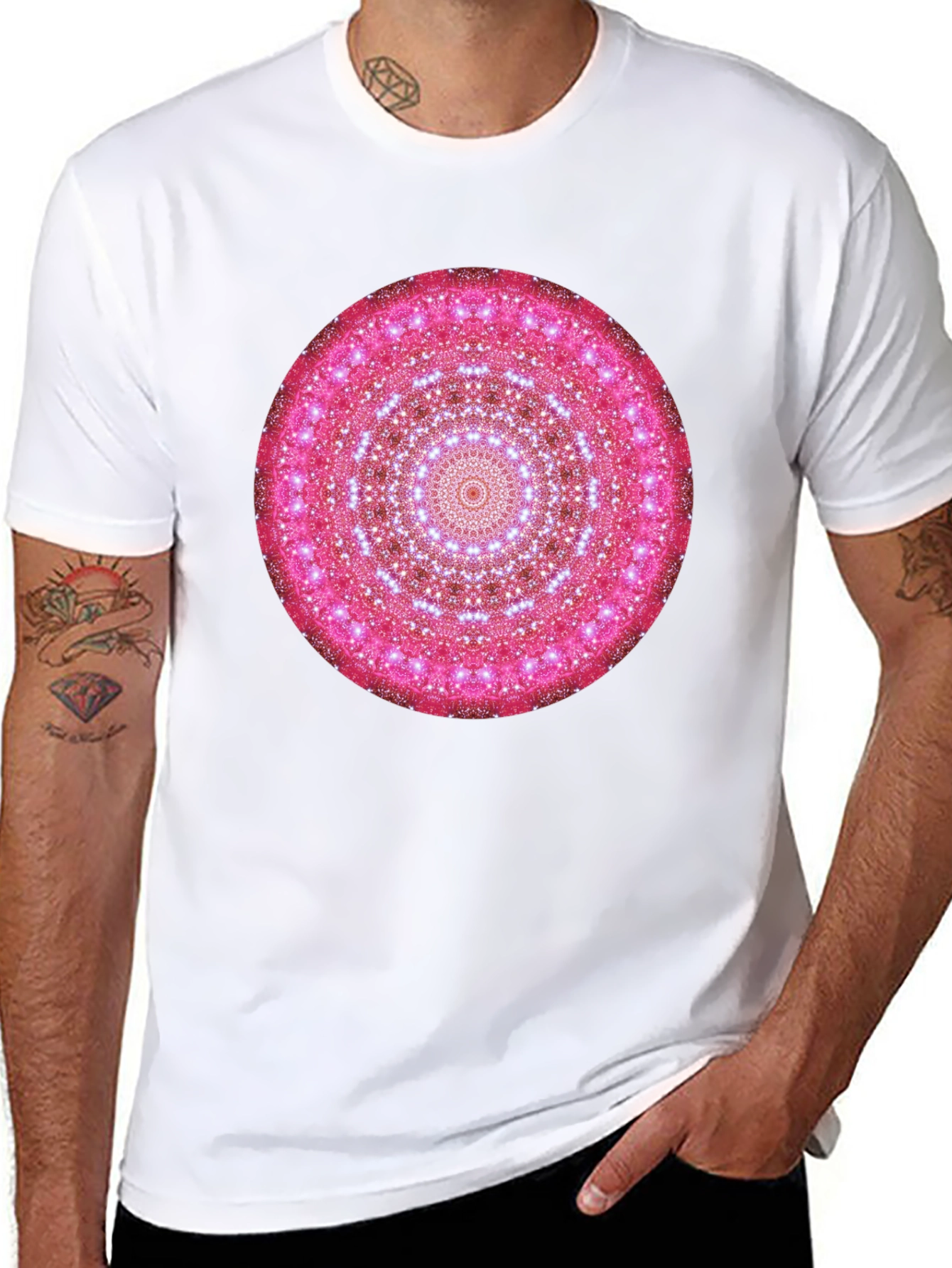 Pink Mandala Graphic Black T-Shirt