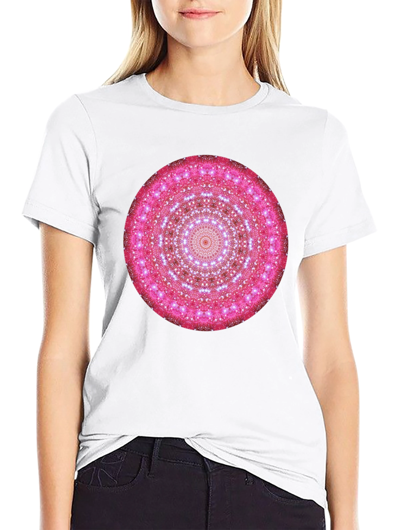 Pink Mandala Graphic Black T-Shirt