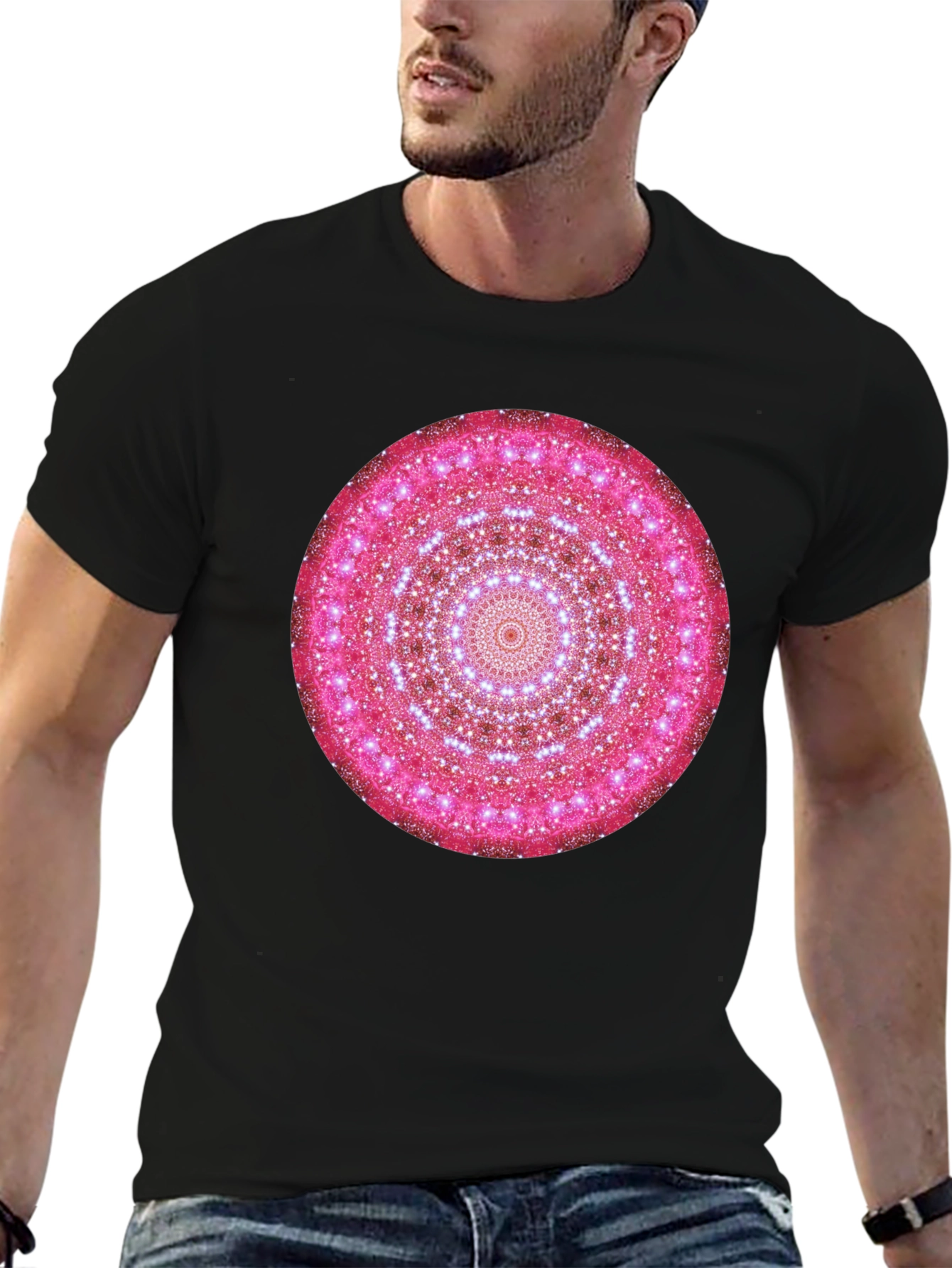 Pink Mandala Graphic Black T-Shirt