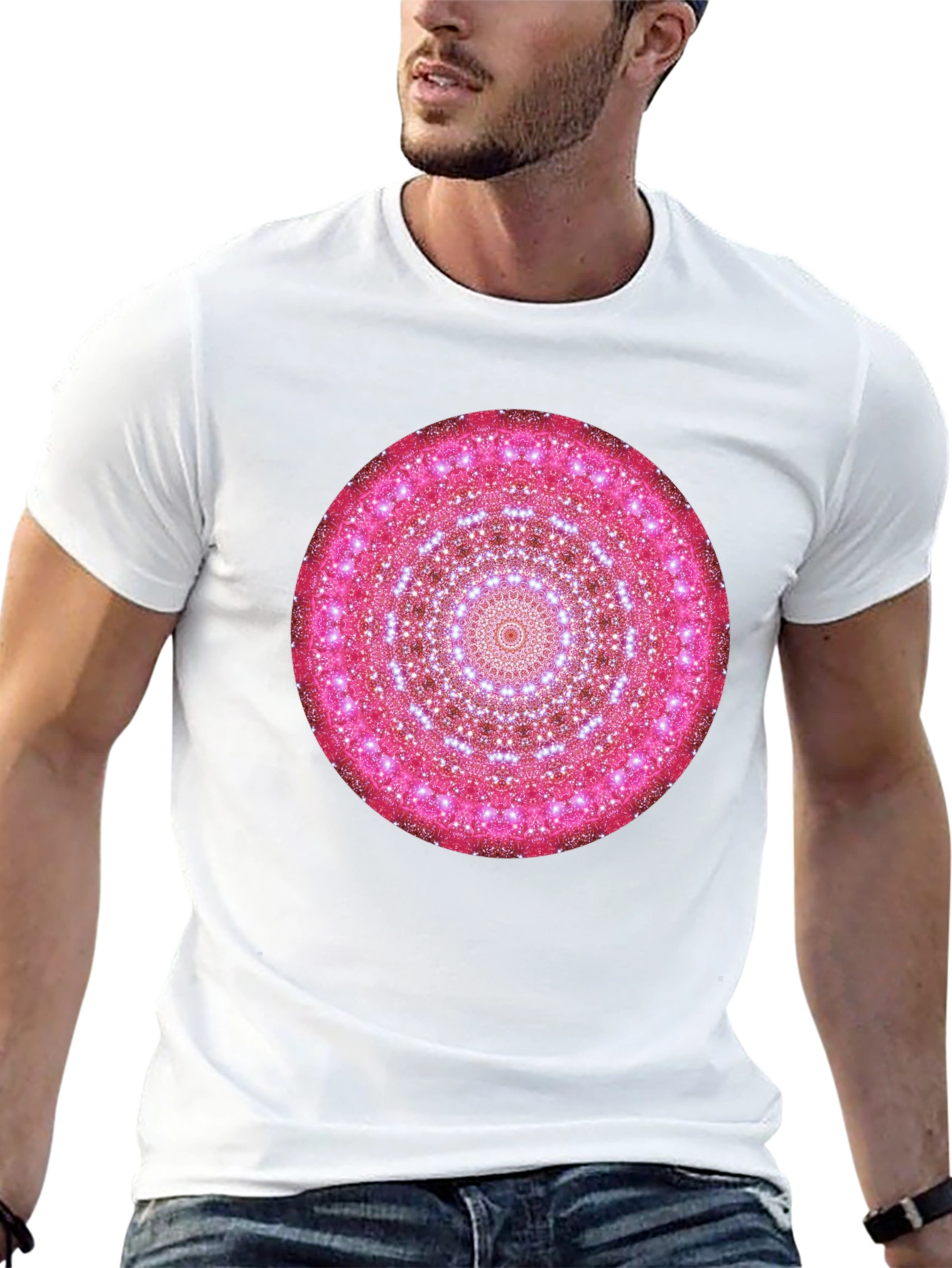 Pink Mandala Graphic Black T-Shirt