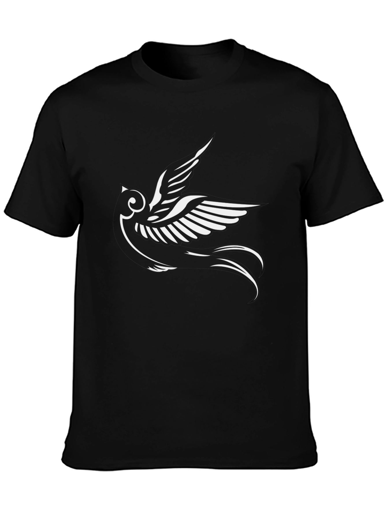 Mens Black T-Shirt with White Bird Graphic
