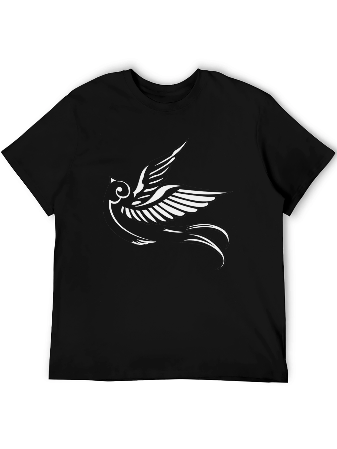 Mens Black T-Shirt with White Bird Graphic