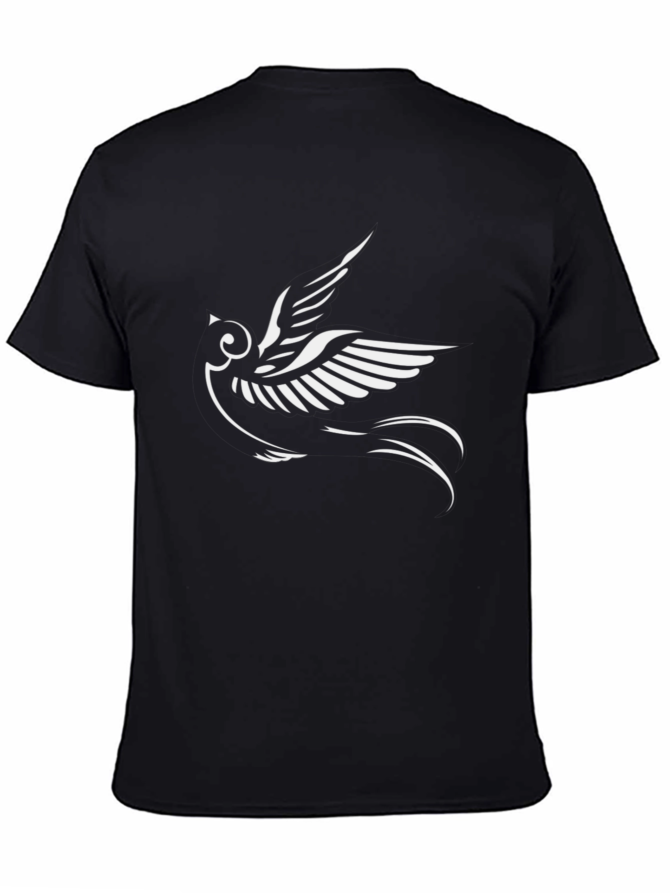 Mens Black T-Shirt with White Bird Graphic