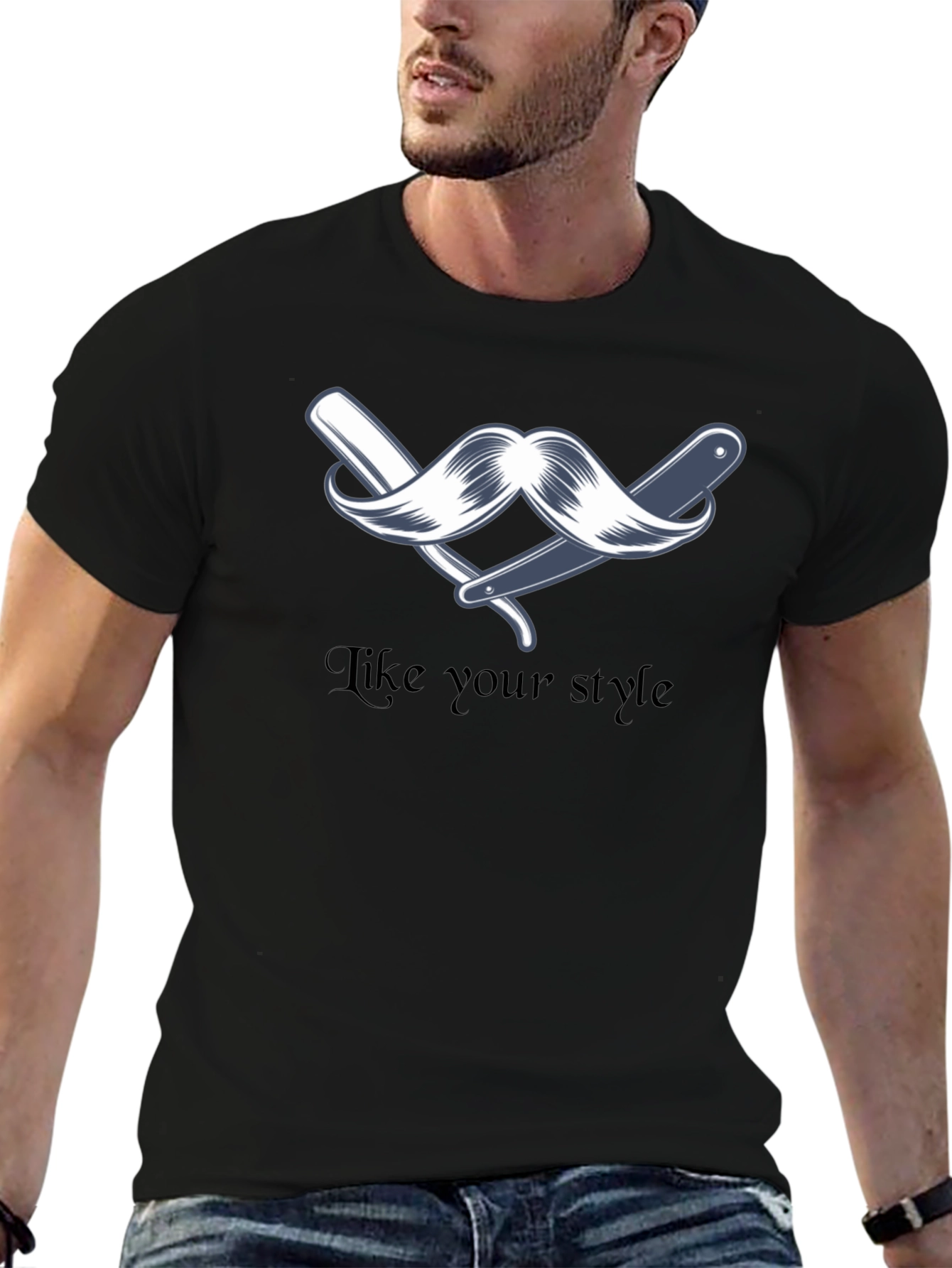 Stylish Barber Moustache Graphic T-Shirt