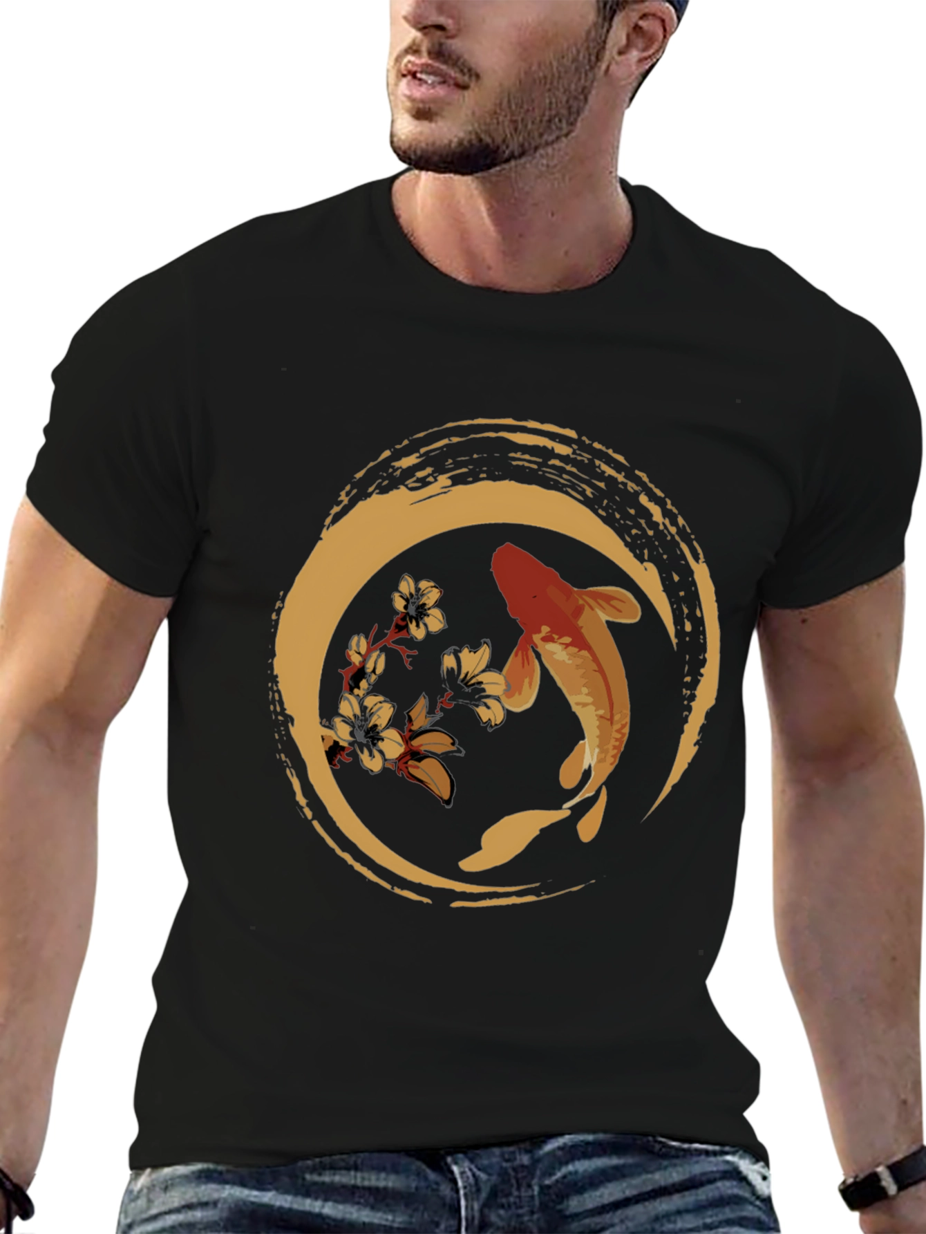 Koi Fish Graphic Tee - Zen Circle Design