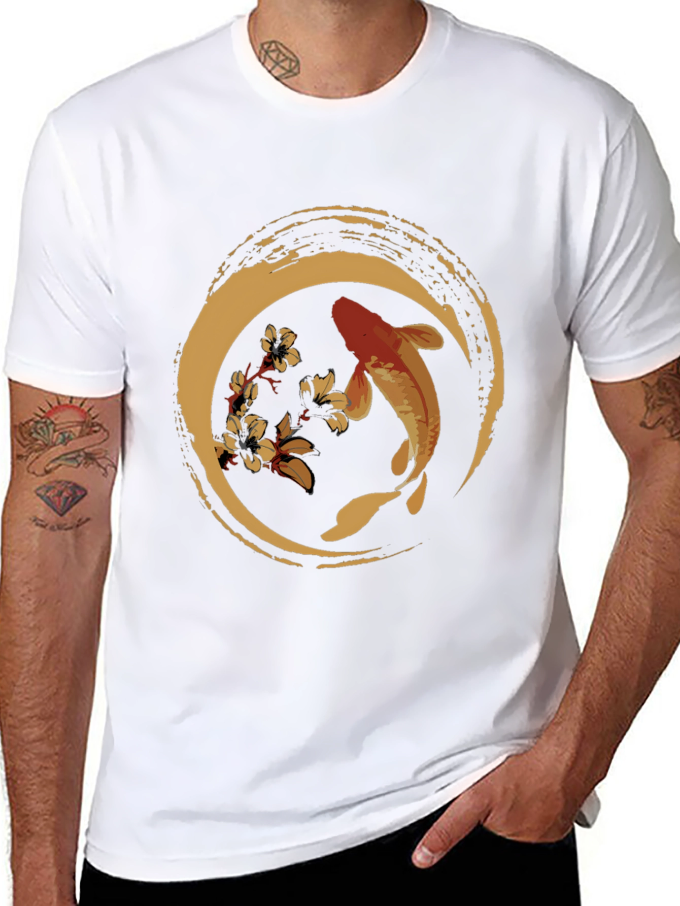 Koi Fish Graphic Tee - Zen Circle Design