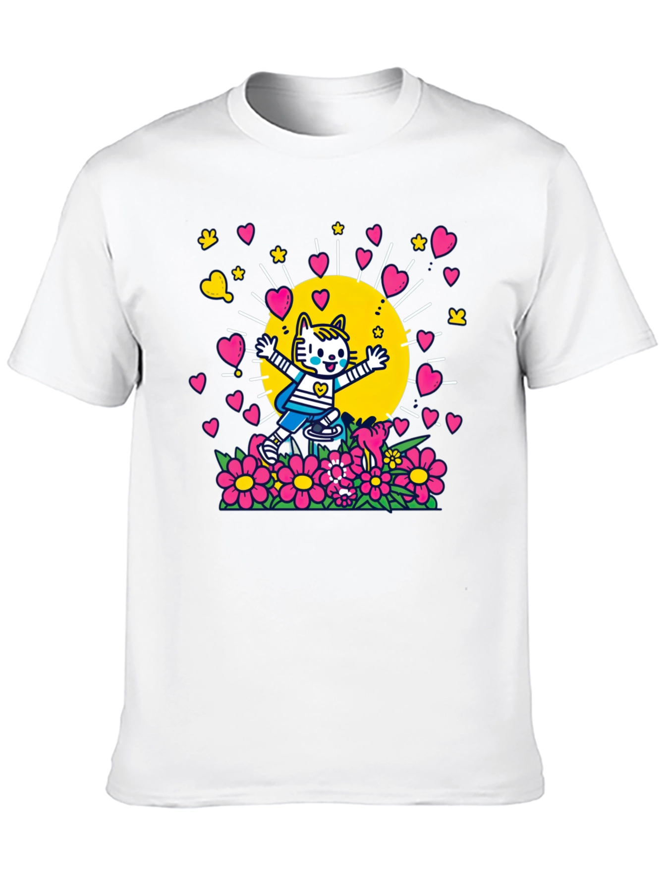Cute Cartoon Cat Graphic T-Shirt