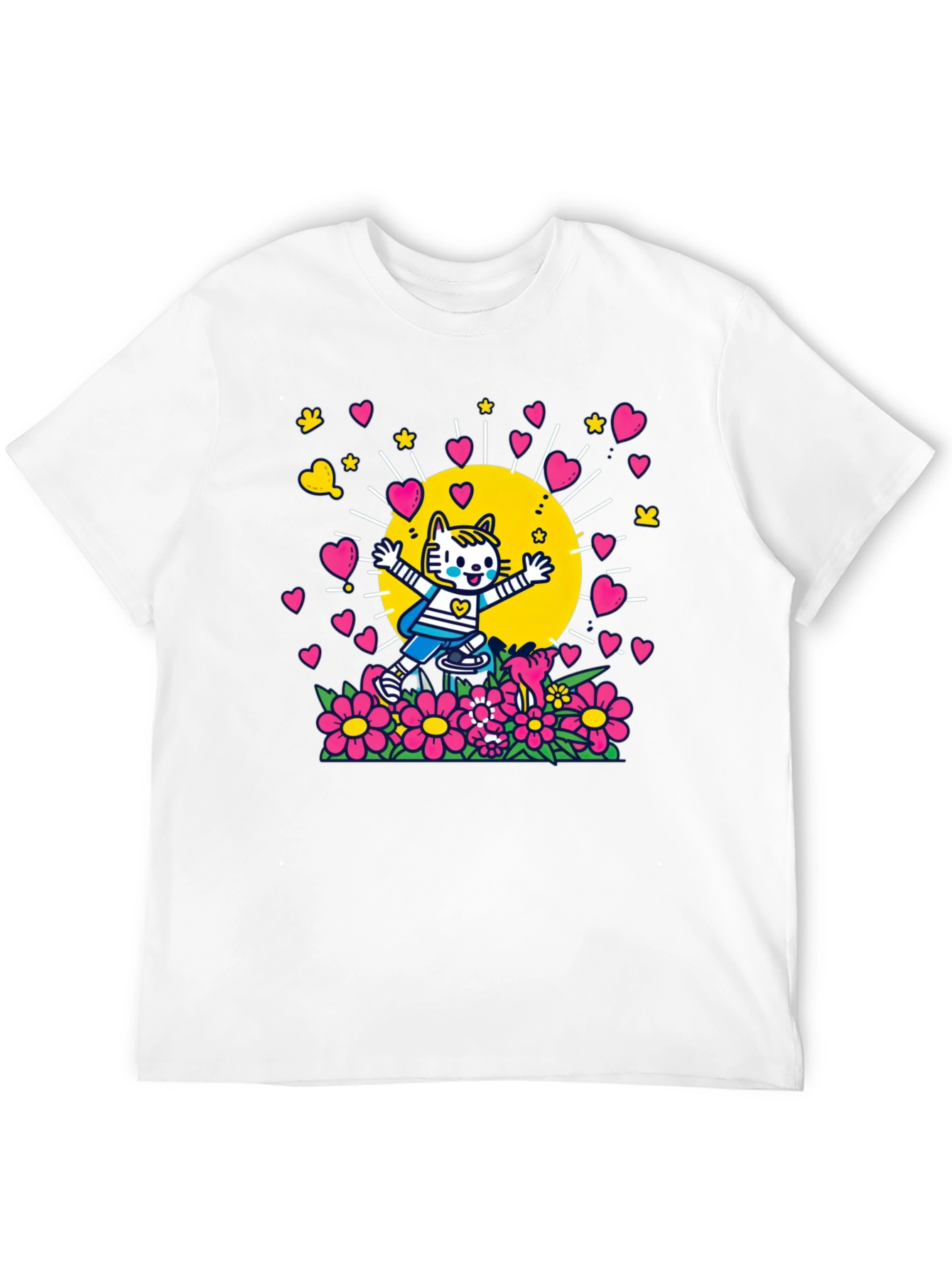 Cute Cartoon Cat Graphic T-Shirt