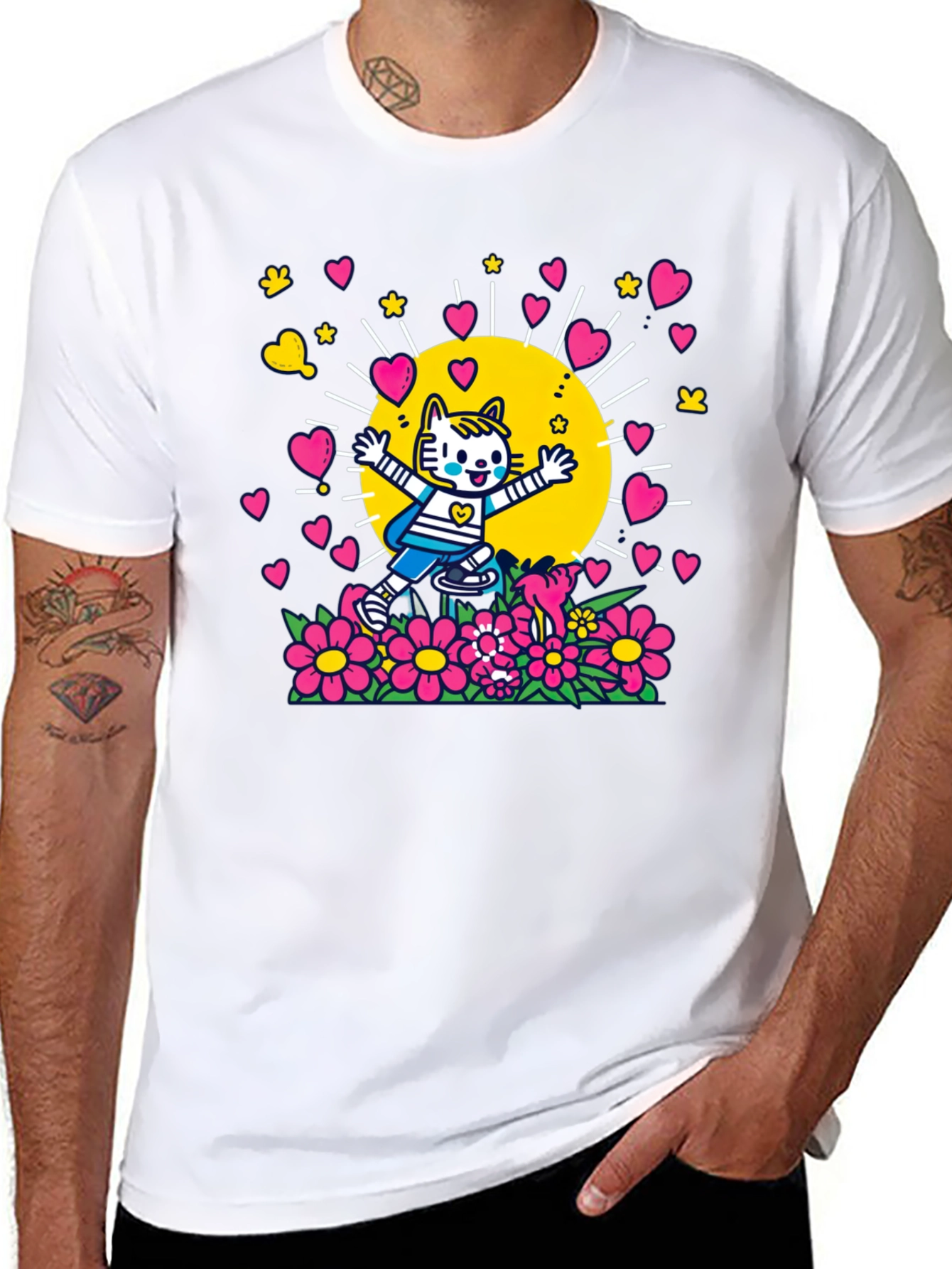 Cute Cartoon Cat Graphic T-Shirt