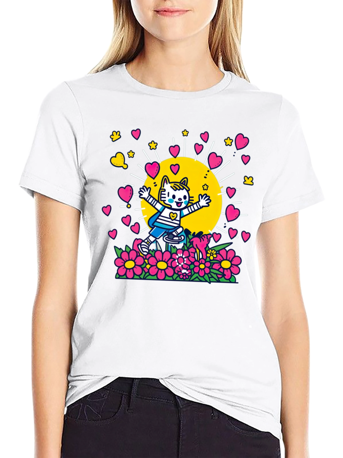 Cute Cartoon Cat Graphic T-Shirt
