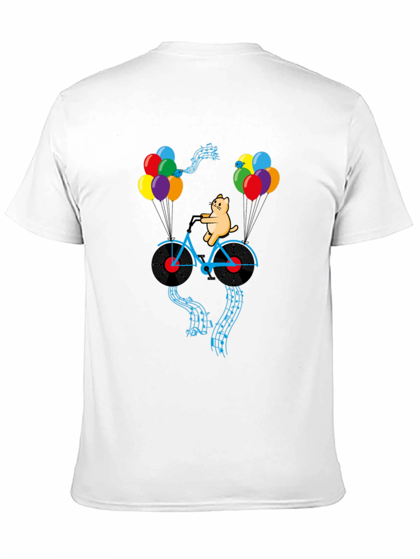 Cat Riding Bike with Balloons Mens Graphic Tee