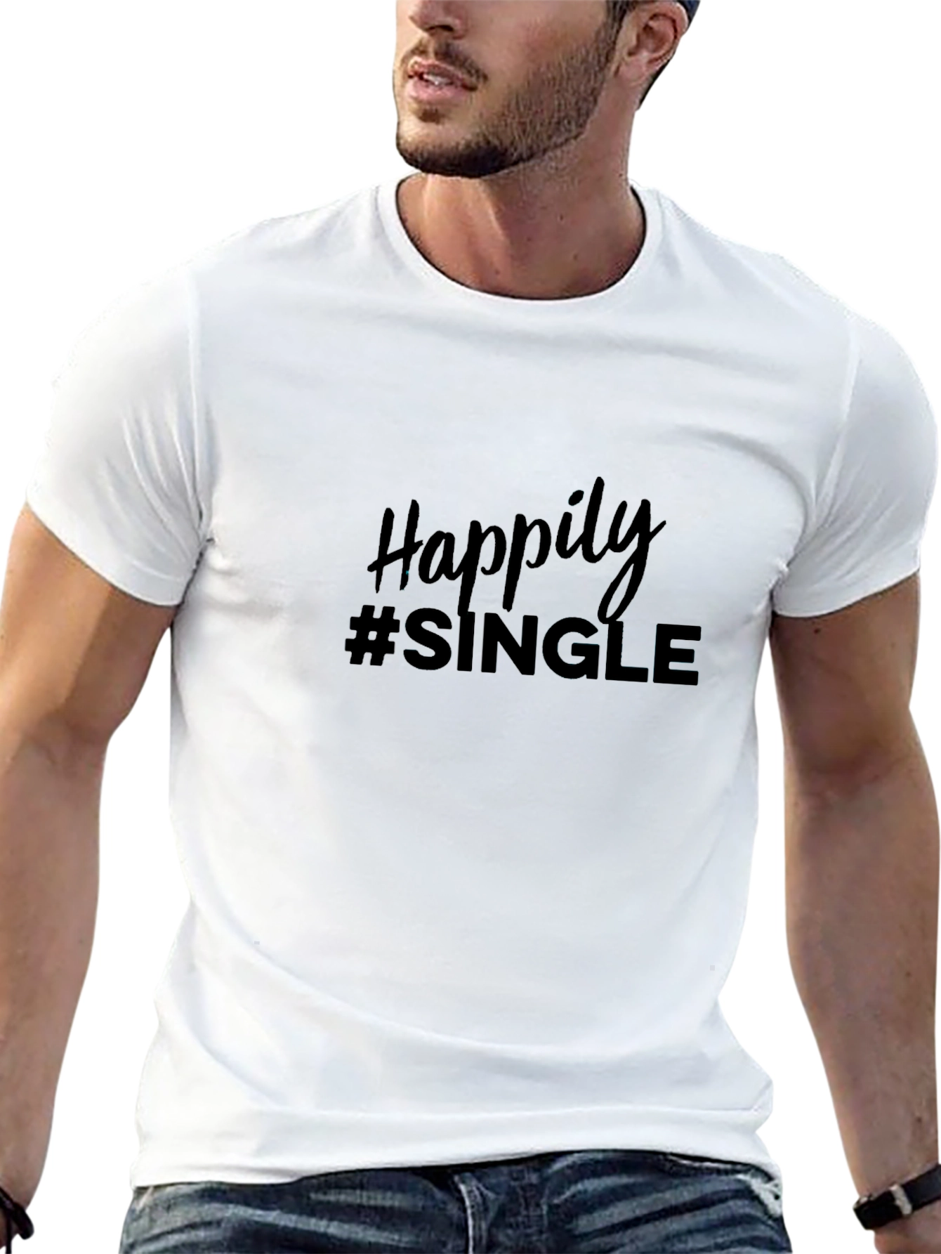 Happily #Single T-Shirt - Black Crew Neck Tee