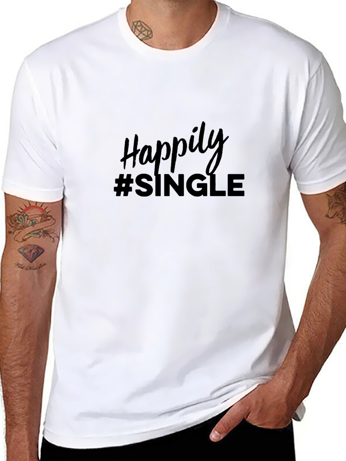 Happily #Single T-Shirt - Black Crew Neck Tee