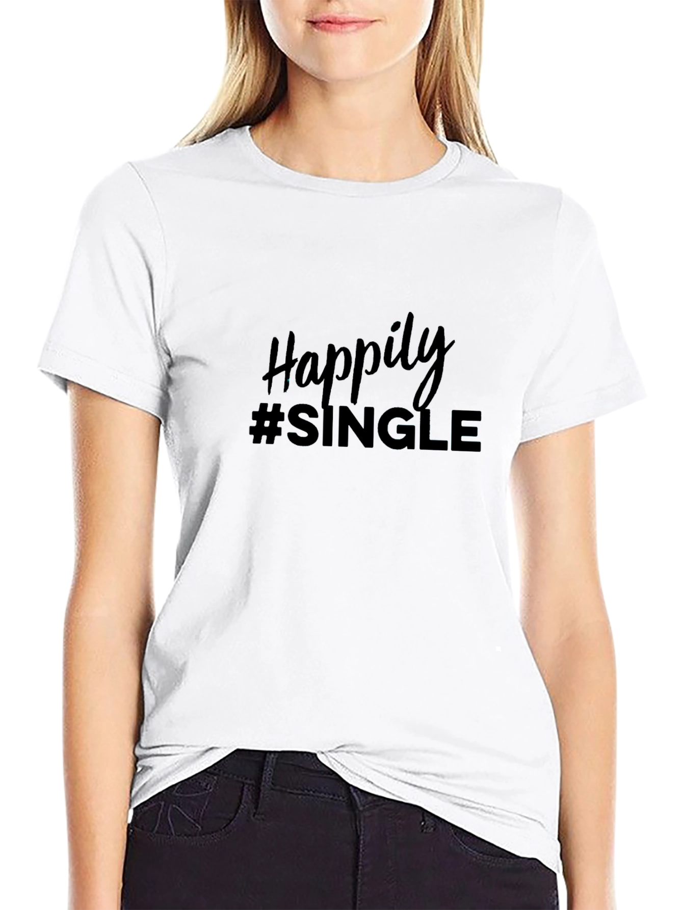 Happily #Single T-Shirt - Black Crew Neck Tee