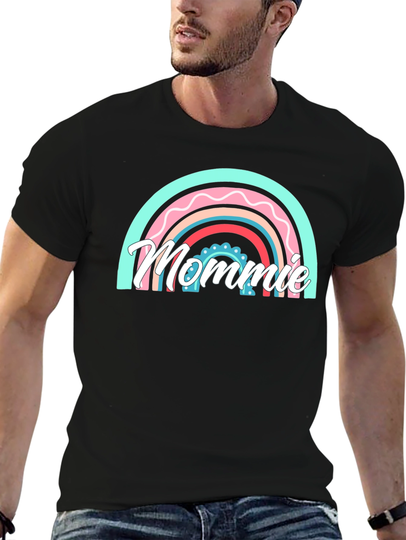 Mommy Rainbow Graphic Black T-Shirt