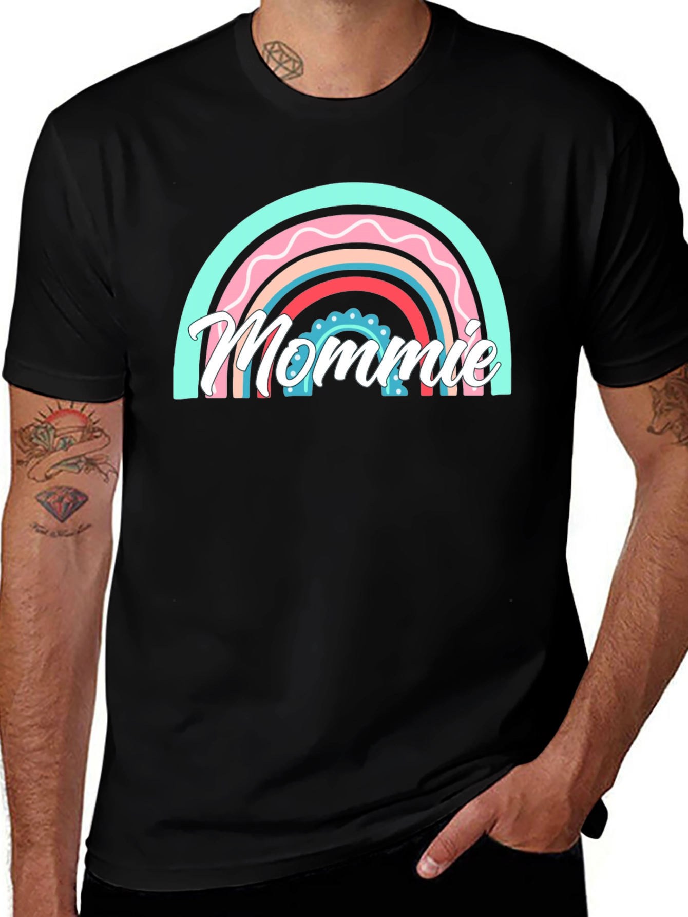 Mommy Rainbow Graphic Black T-Shirt