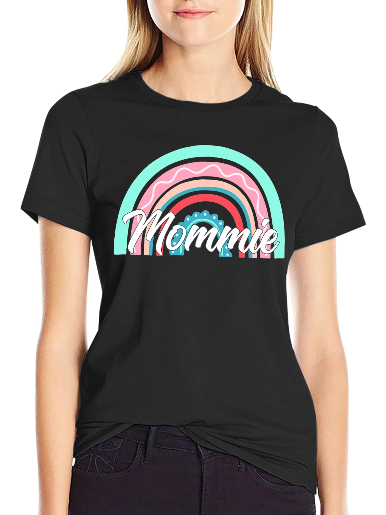 Mommy Rainbow Graphic Black T-Shirt