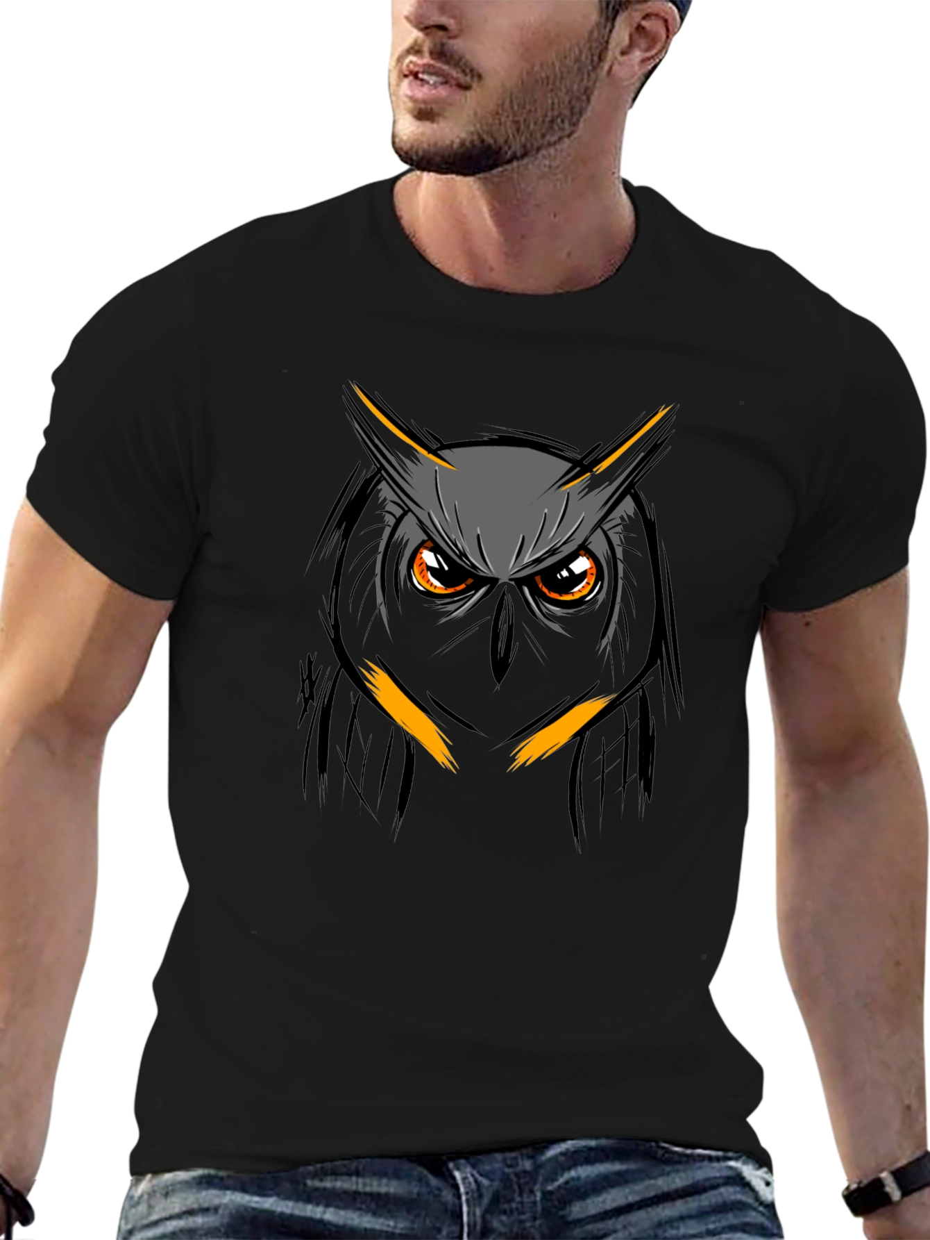 Owl Graphic Print T-Shirt - Mens Black Tee