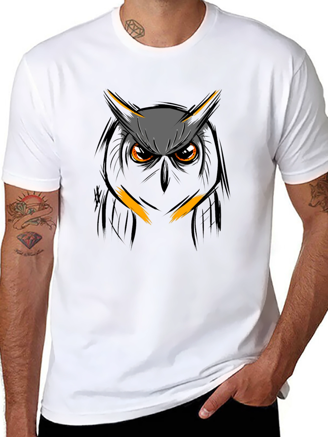 Owl Graphic Print T-Shirt - Mens Black Tee