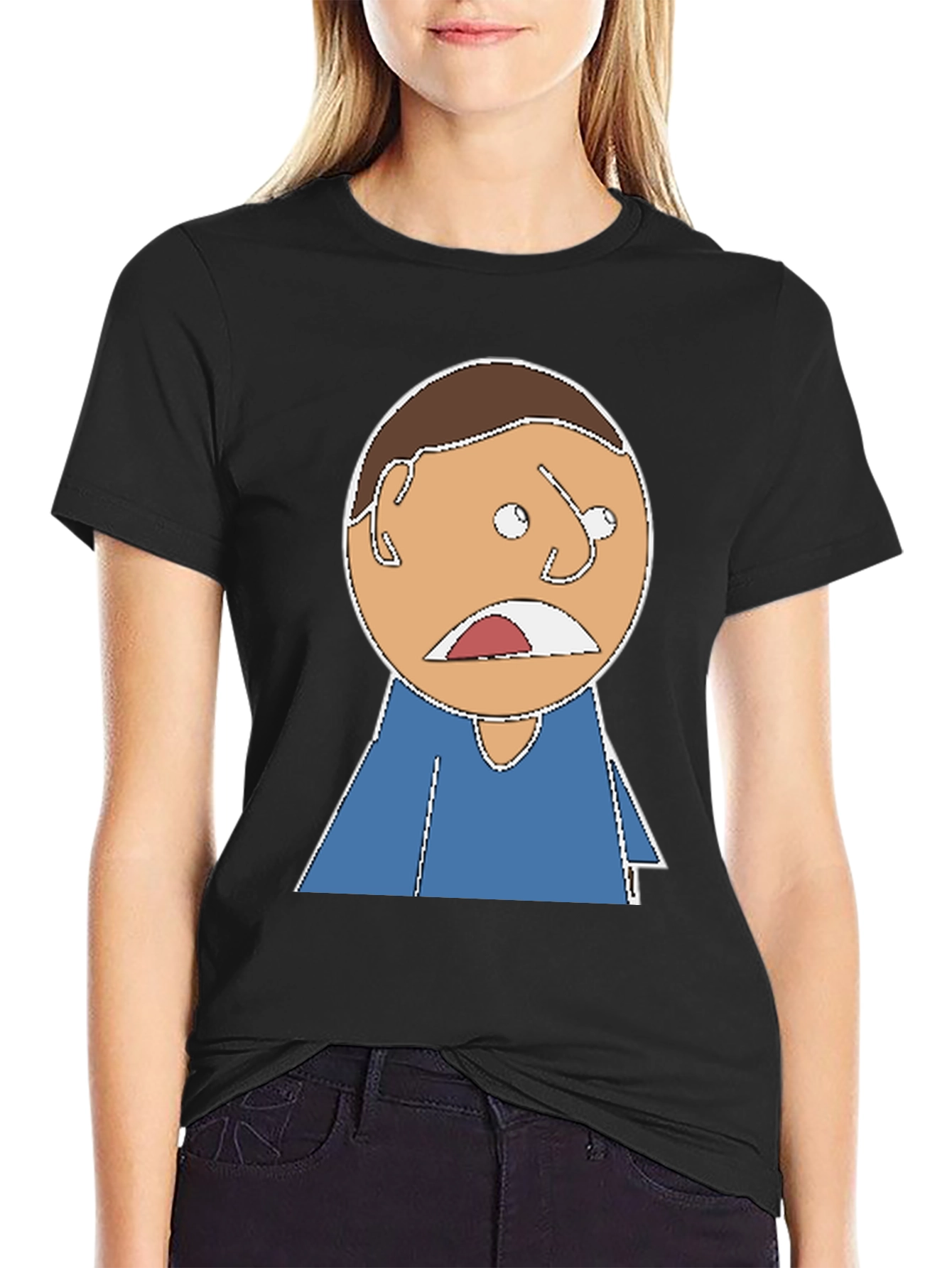 Cartoon Expression T-Shirt - Black Cotton Tee