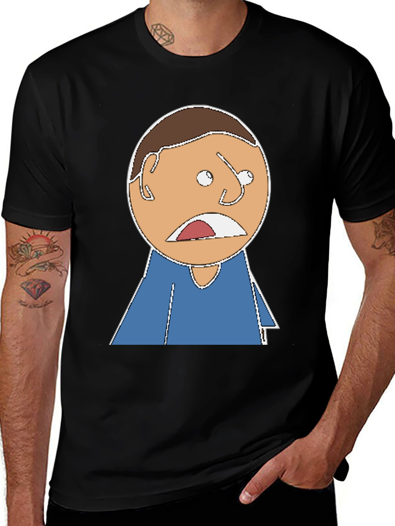 Cartoon Expression T-Shirt - Black Cotton Tee