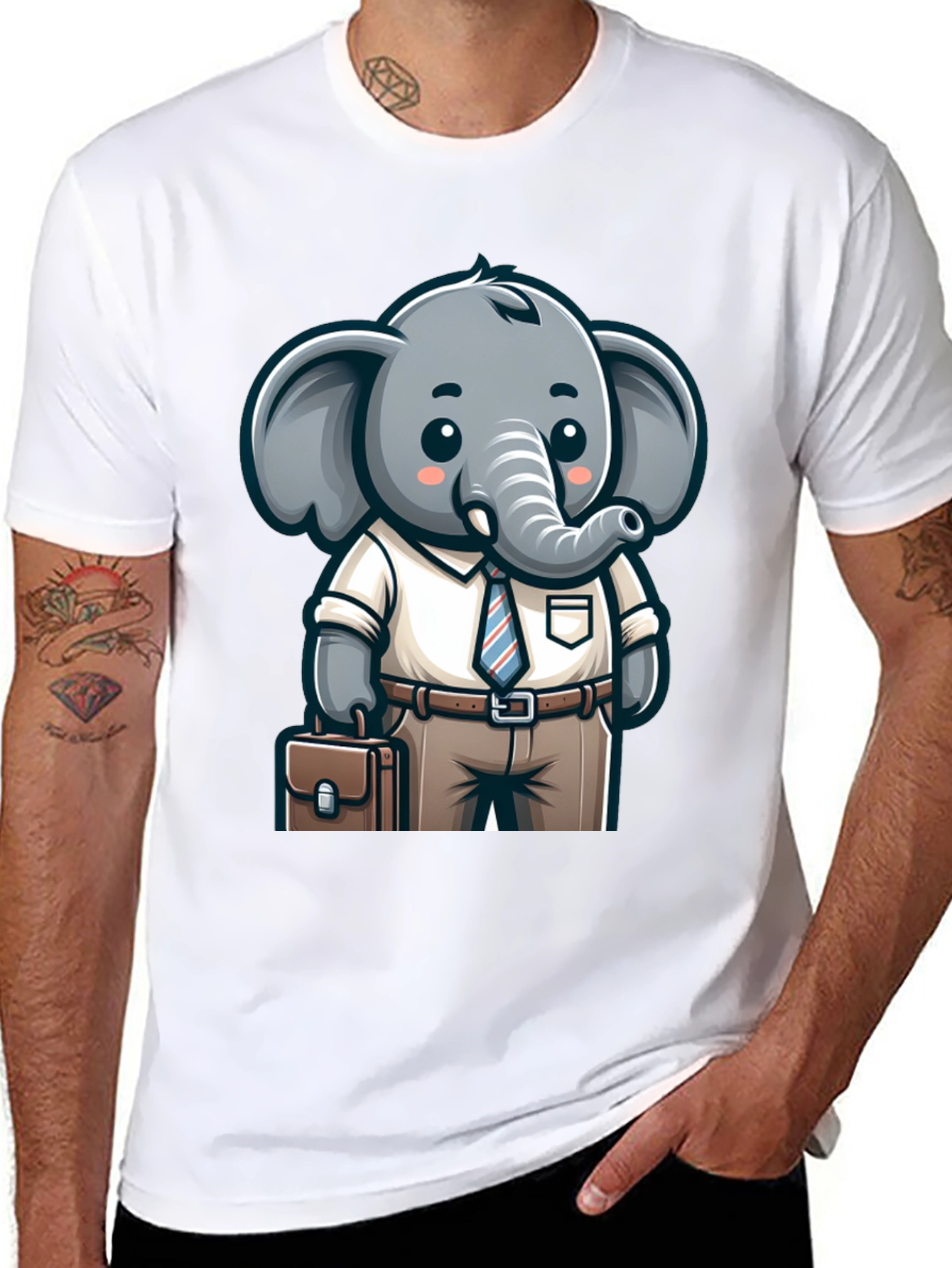 Cartoon Elephant Businessman Graphic Tee