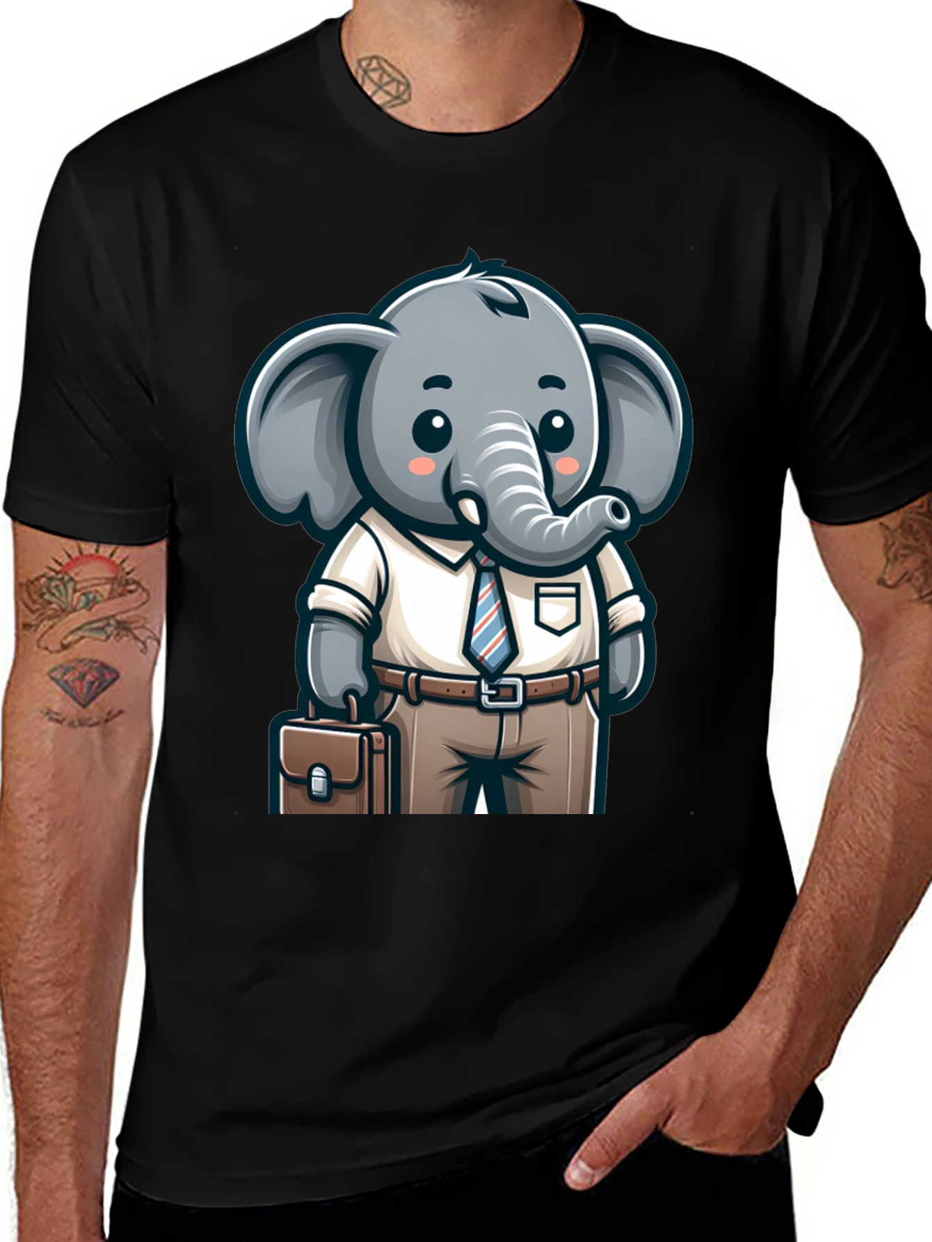 Cartoon Elephant Businessman Graphic Tee