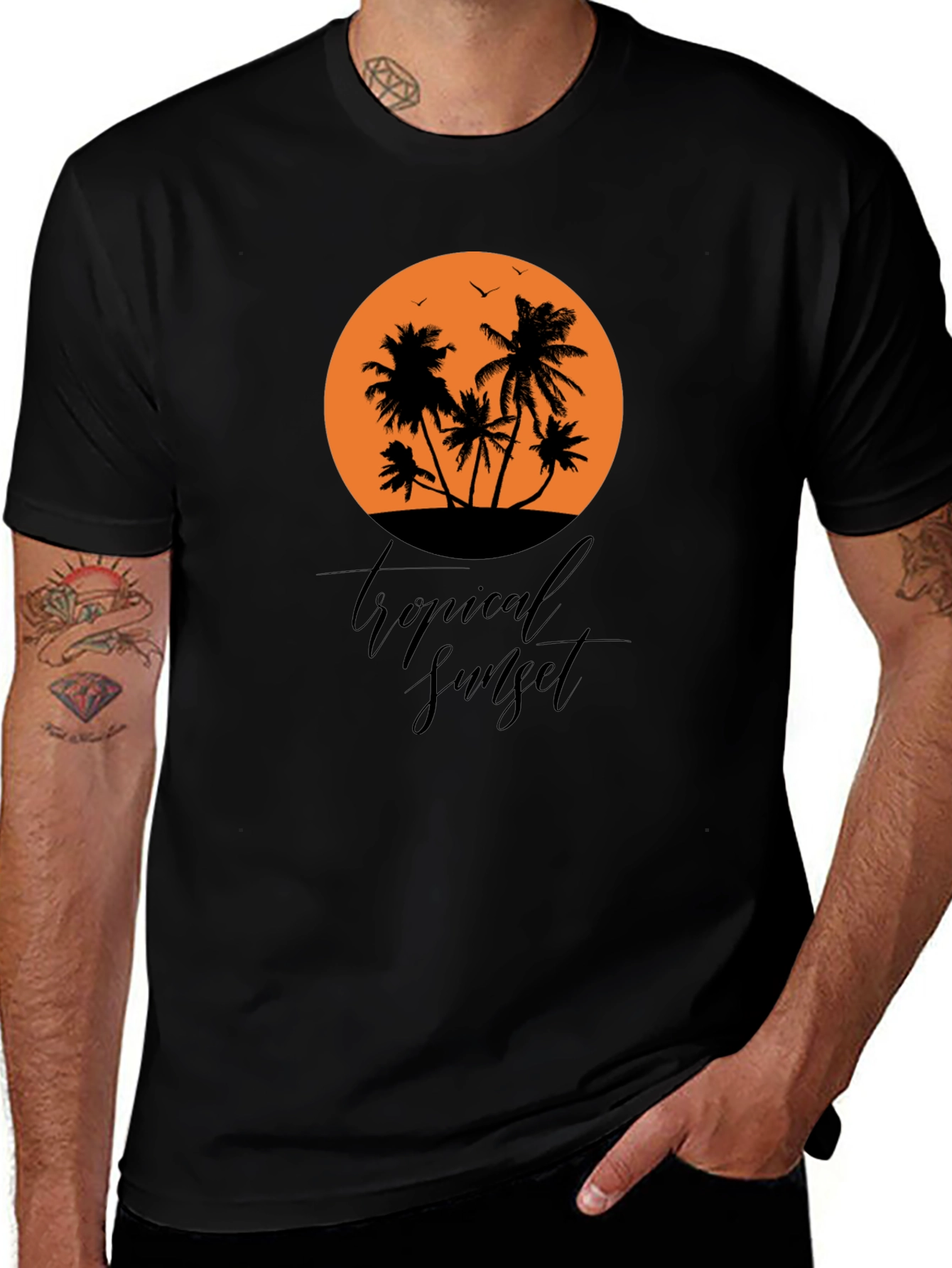 Tropical Sunset Black Graphic T-Shirt