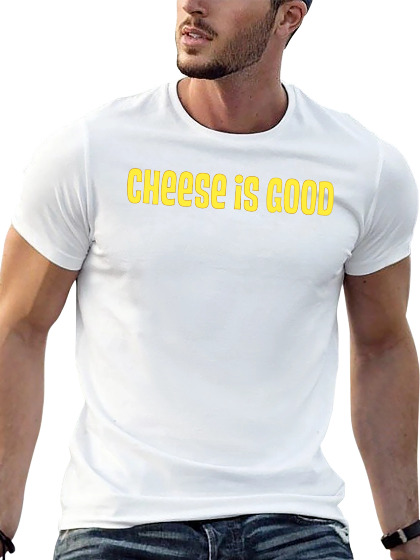 Cheese Is Good Black Crew Neck T-Shirt