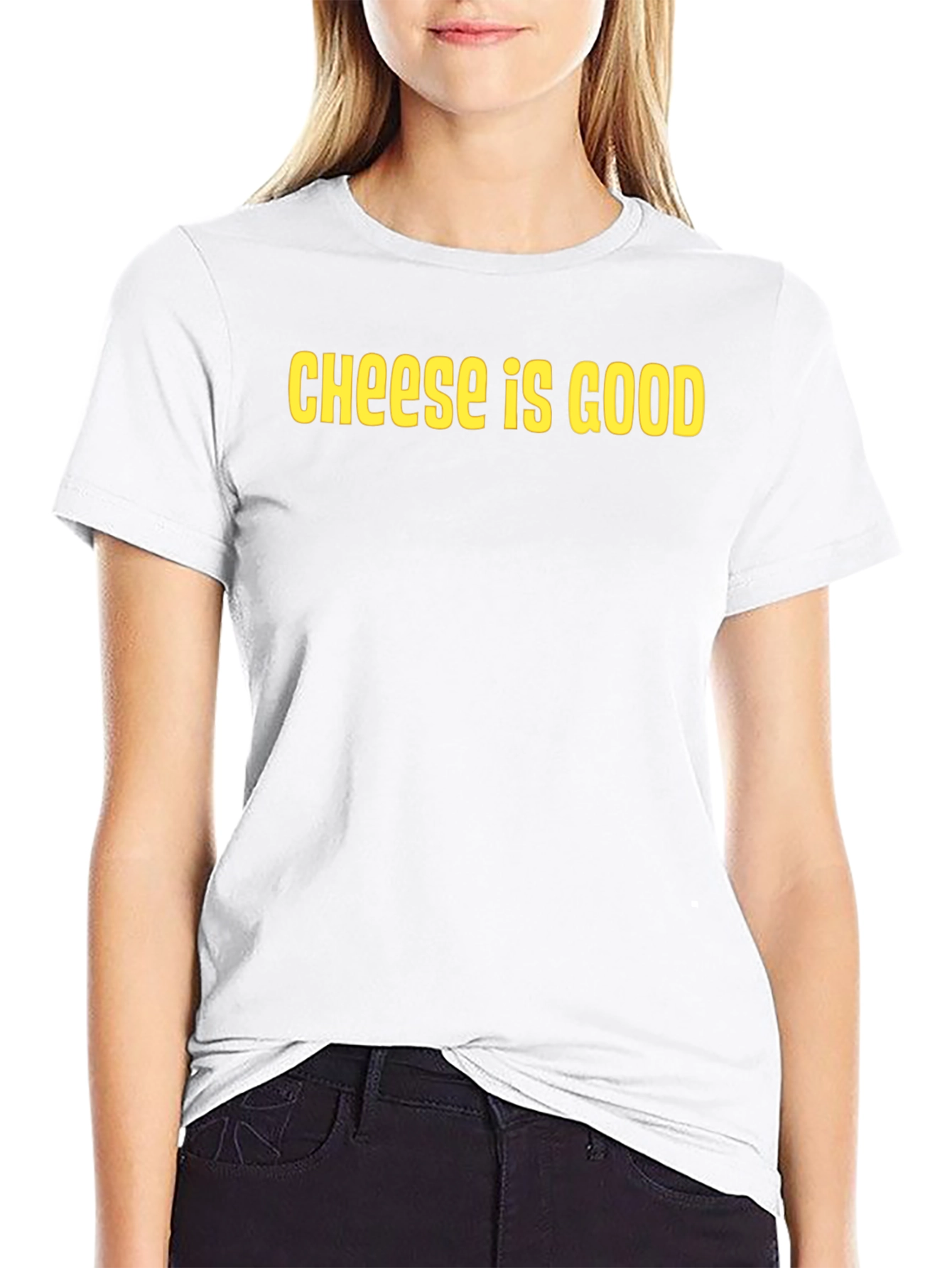 Cheese Is Good Black Crew Neck T-Shirt