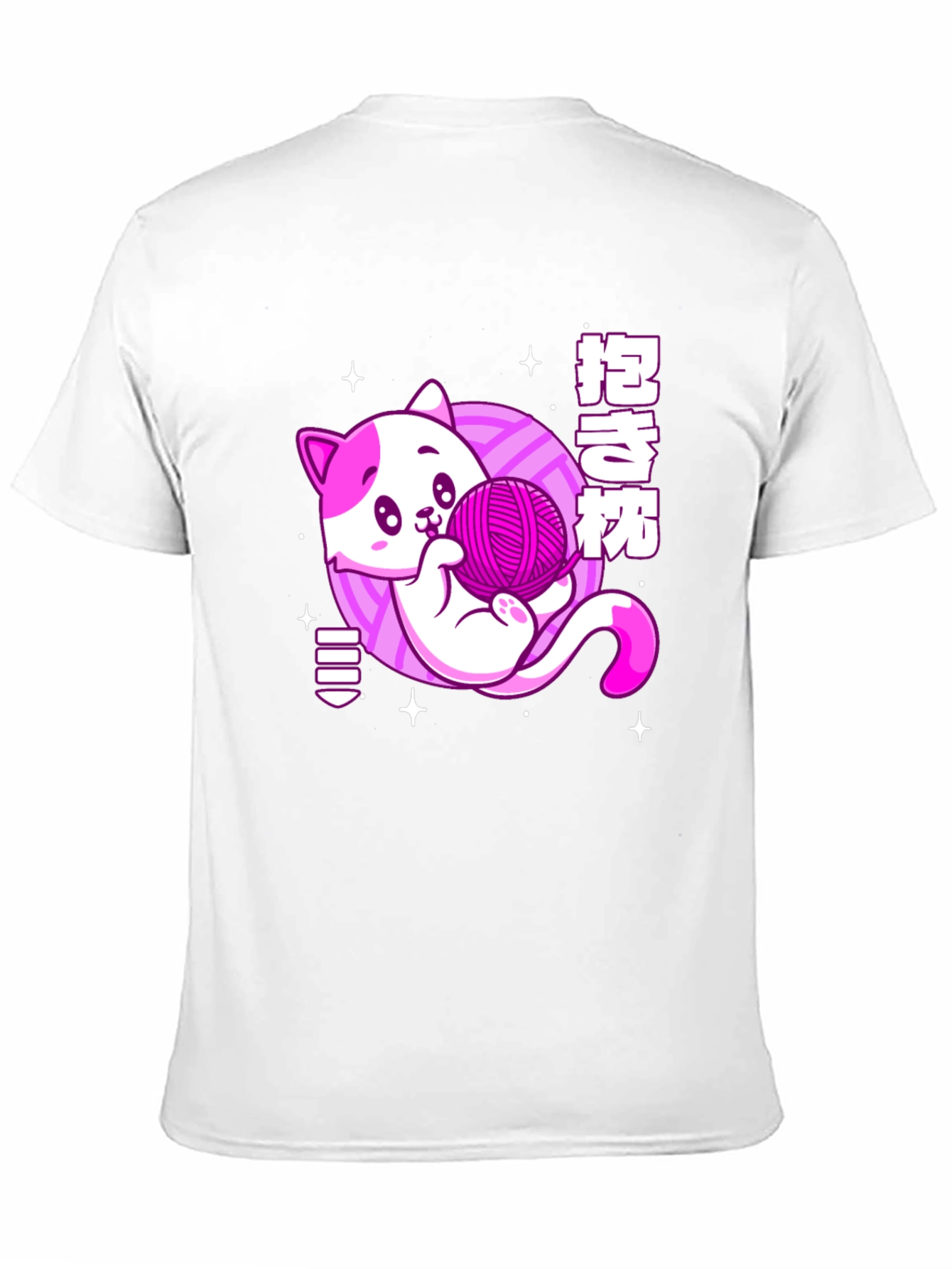 Kawaii Cat Yarn Ball Graphic Tee - Black