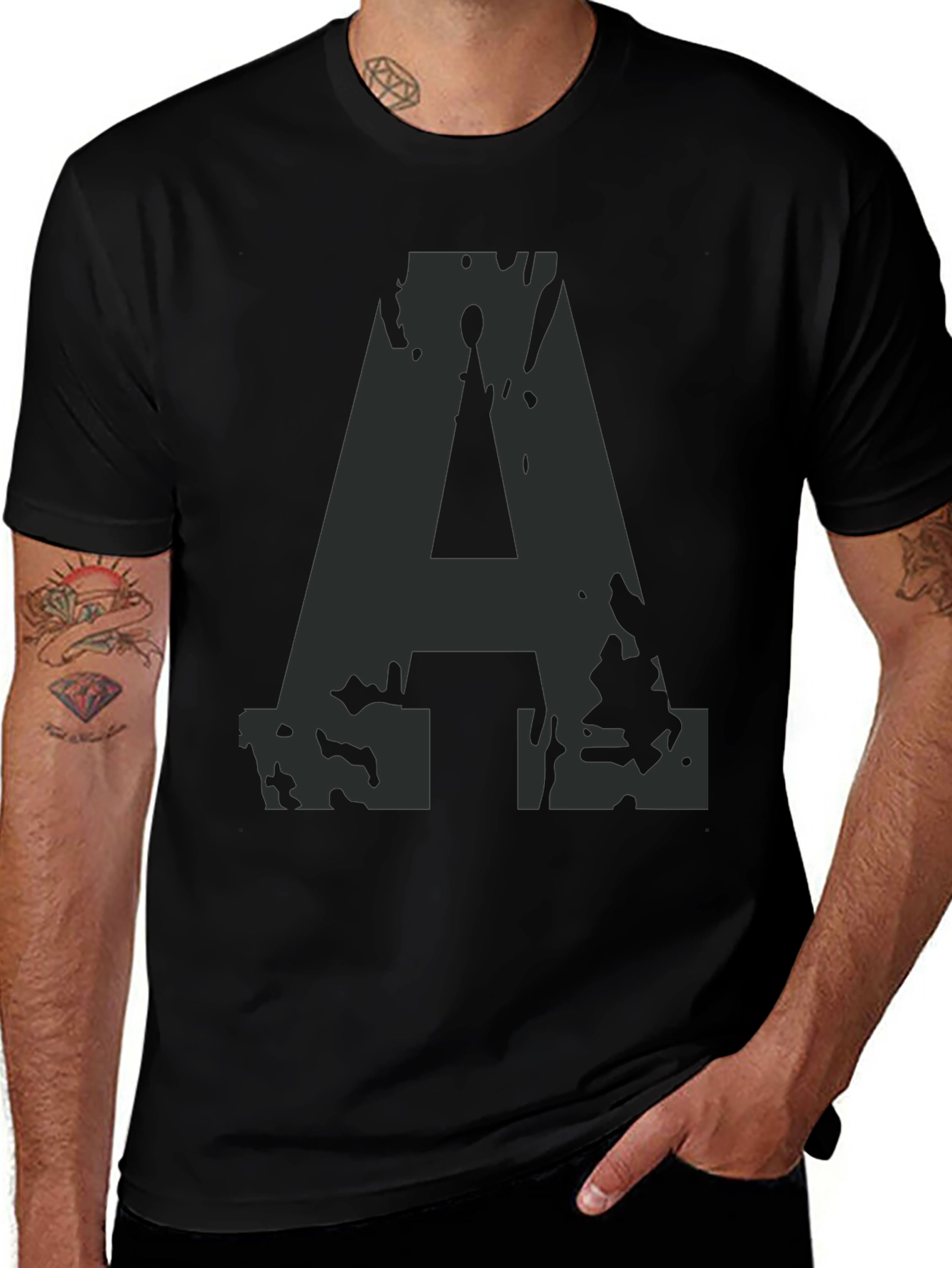 Mens Black A Distressed Graphic T-Shirt