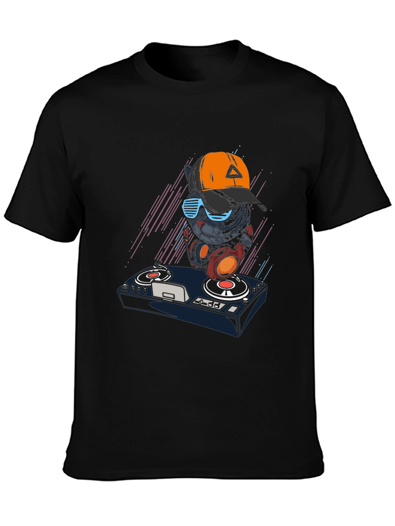 DJ Cat Graphic Tee - Cool Black T-Shirt