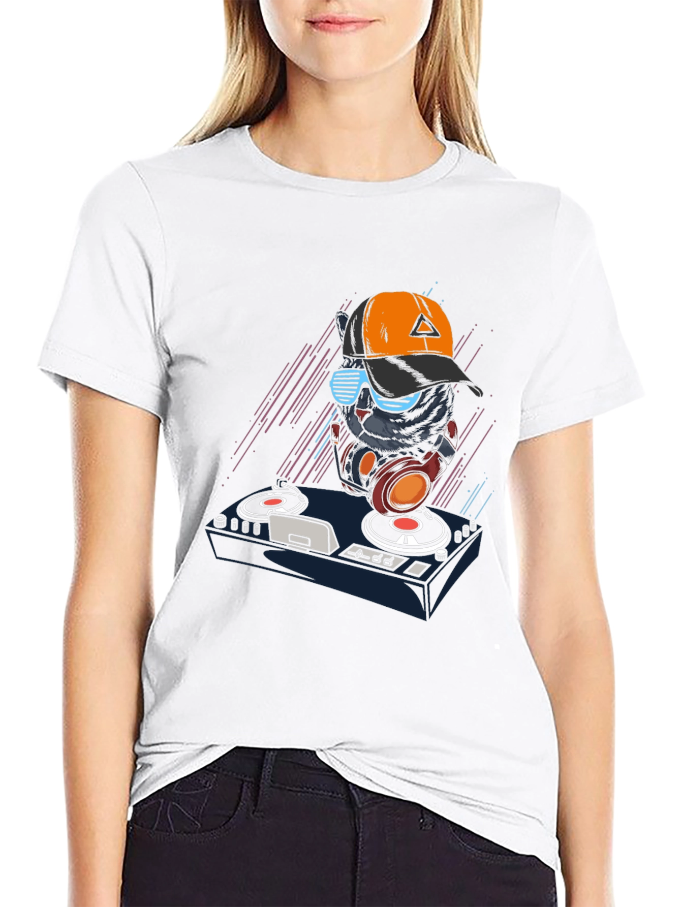 DJ Cat Graphic Tee - Cool Black T-Shirt