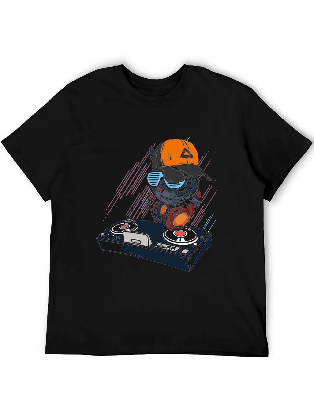 DJ Cat Graphic Tee - Cool Black T-Shirt