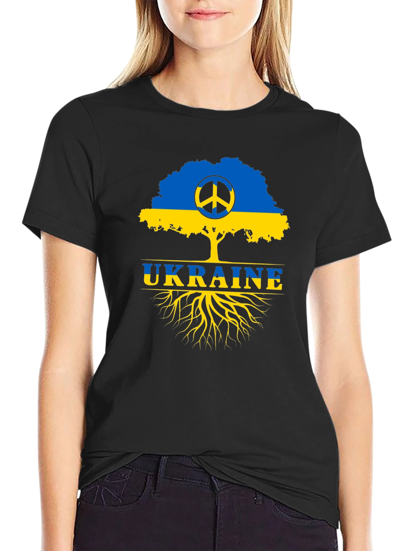 Ukraine Peace Tree Black T-Shirt