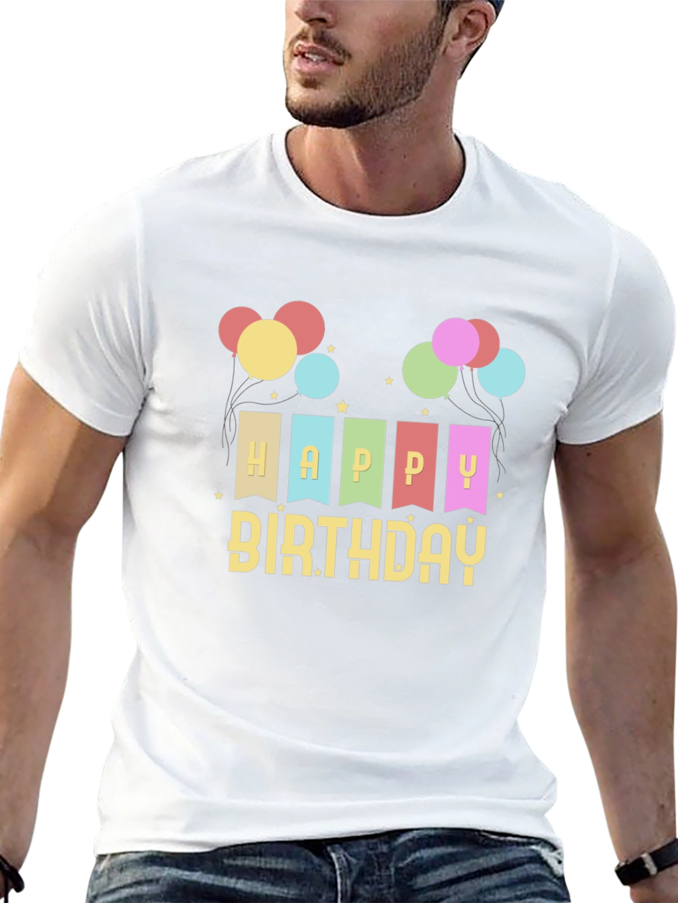 Happy Birthday Graphic Tee - Black Crew Neck