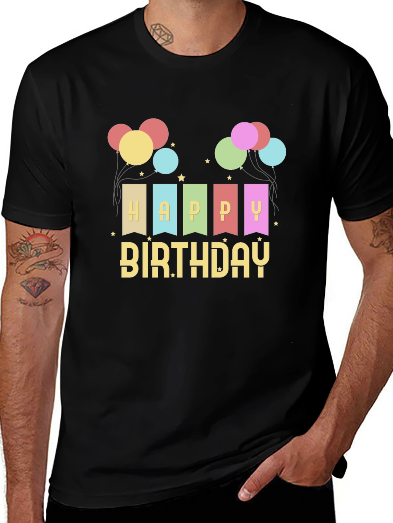 Happy Birthday Graphic Tee - Black Crew Neck