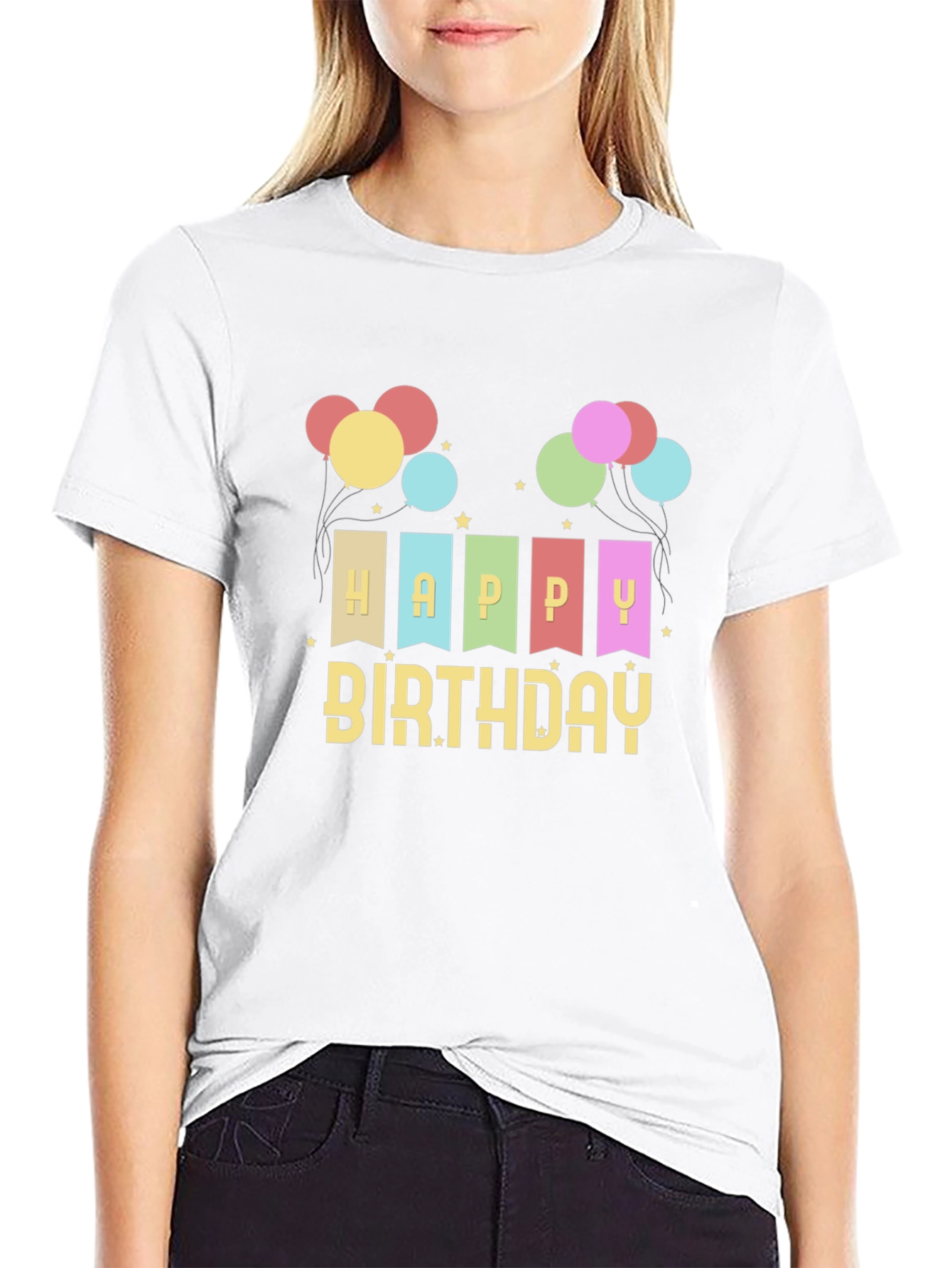Happy Birthday Graphic Tee - Black Crew Neck