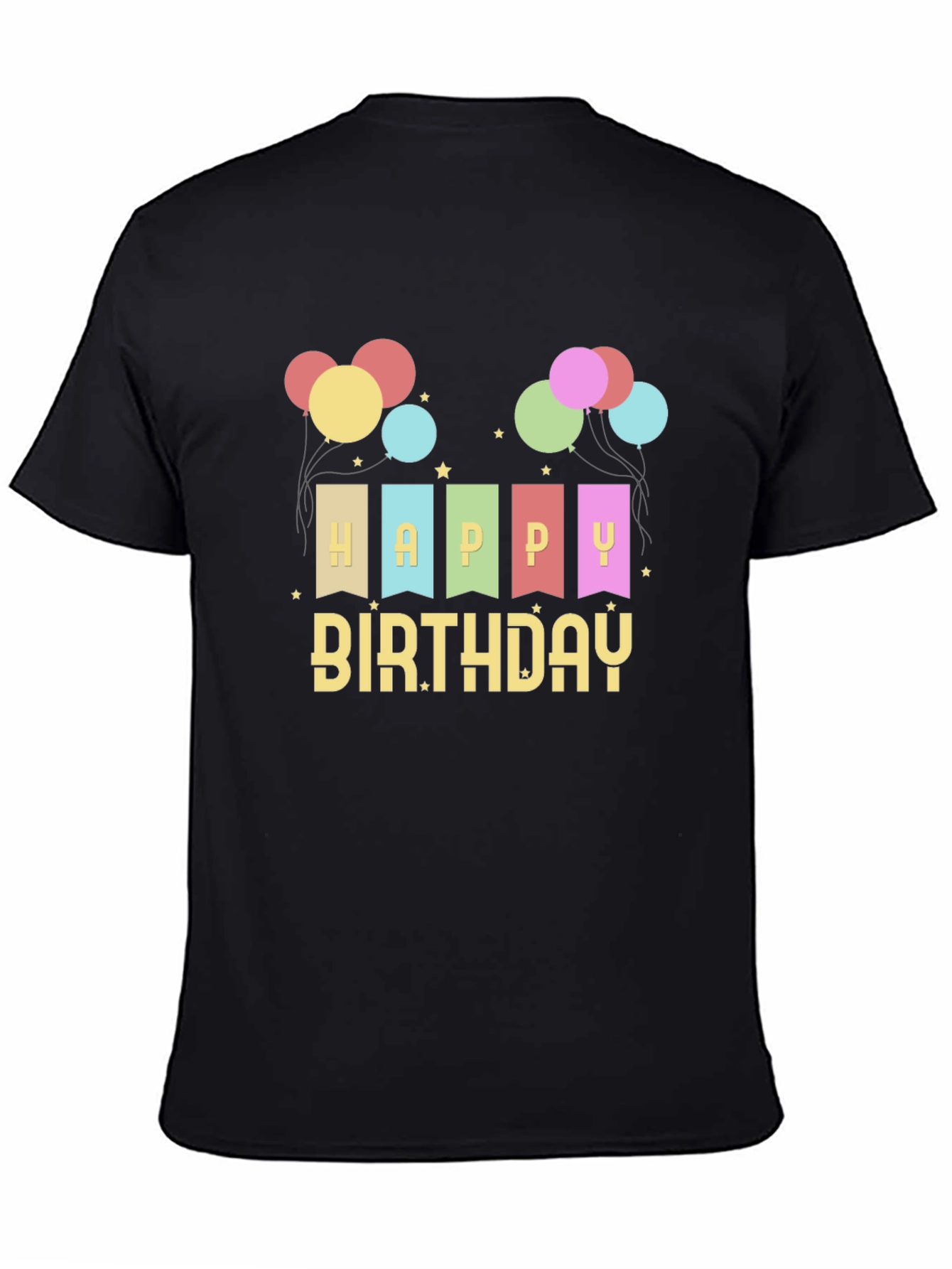 Happy Birthday Graphic Tee - Black Crew Neck