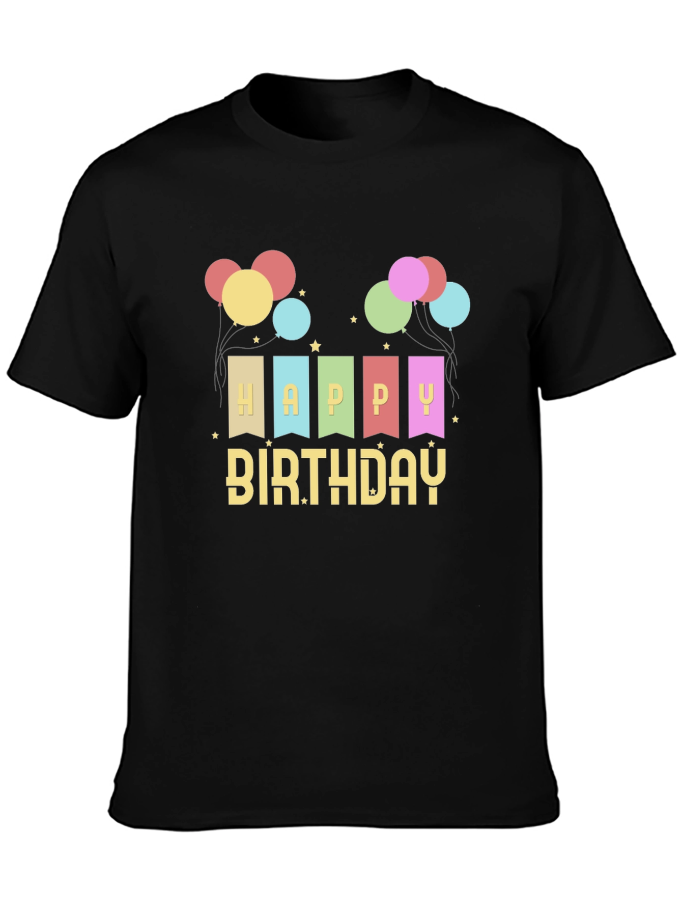 Happy Birthday Graphic Tee - Black Crew Neck