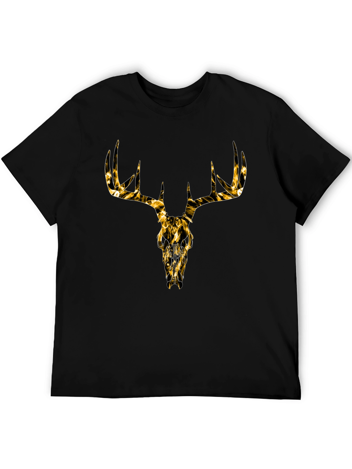 Mens Black T-Shirt with Gold Deer Skull Graphic