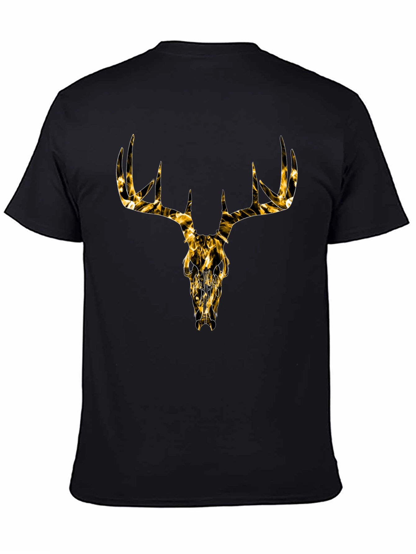 Mens Black T-Shirt with Gold Deer Skull Graphic