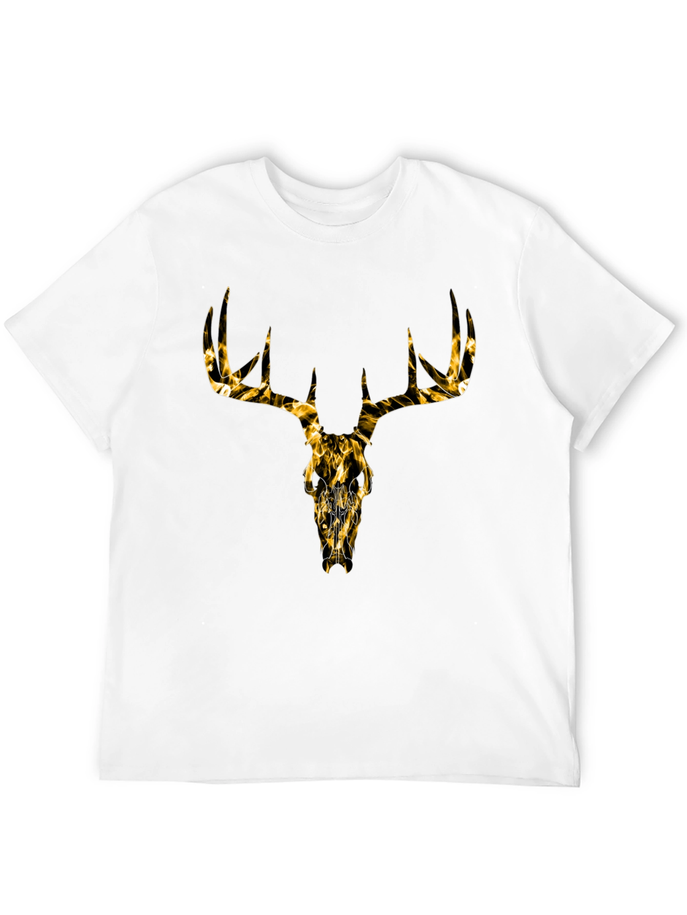 Mens Black T-Shirt with Gold Deer Skull Graphic