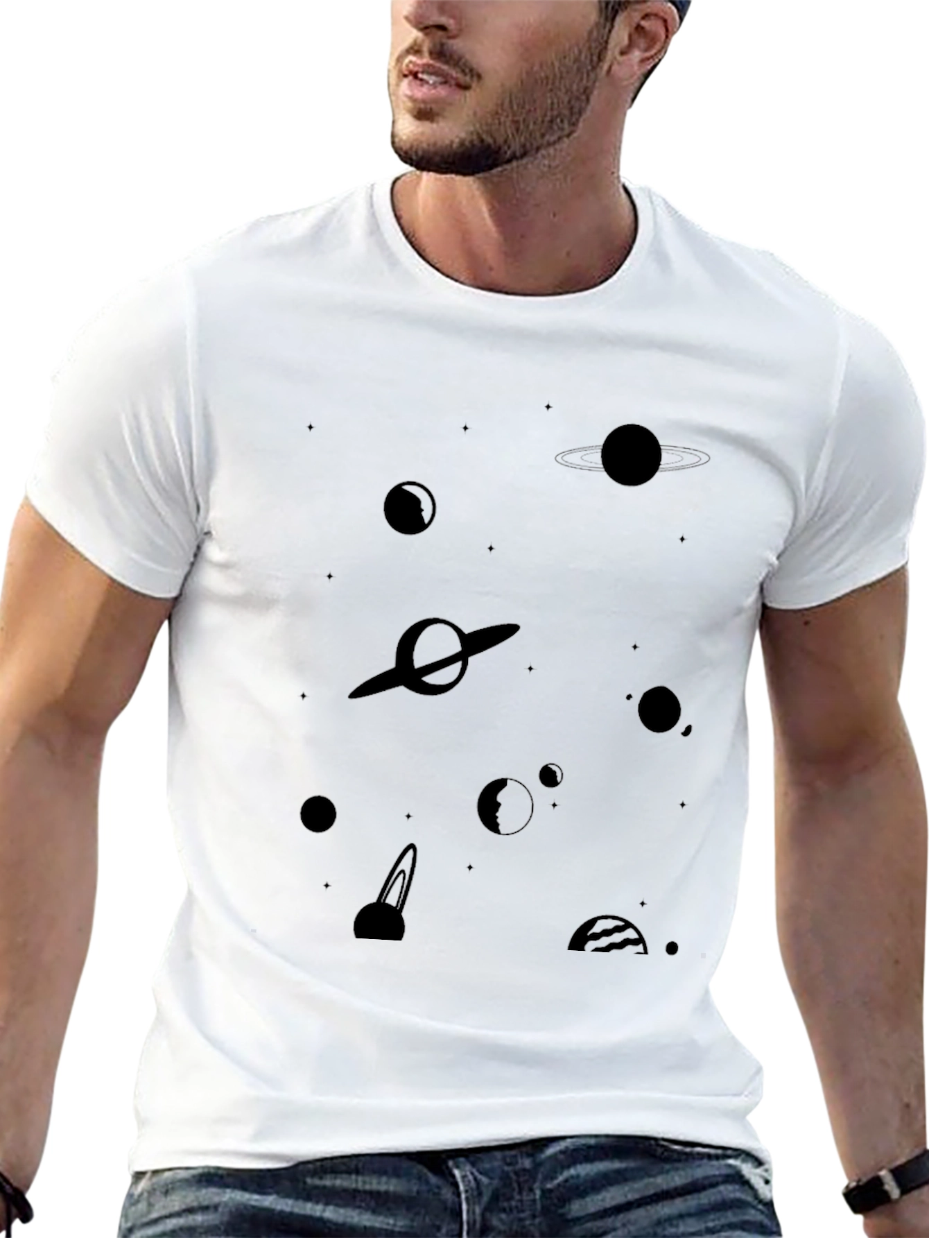 Space Planets Graphic Black T-Shirt