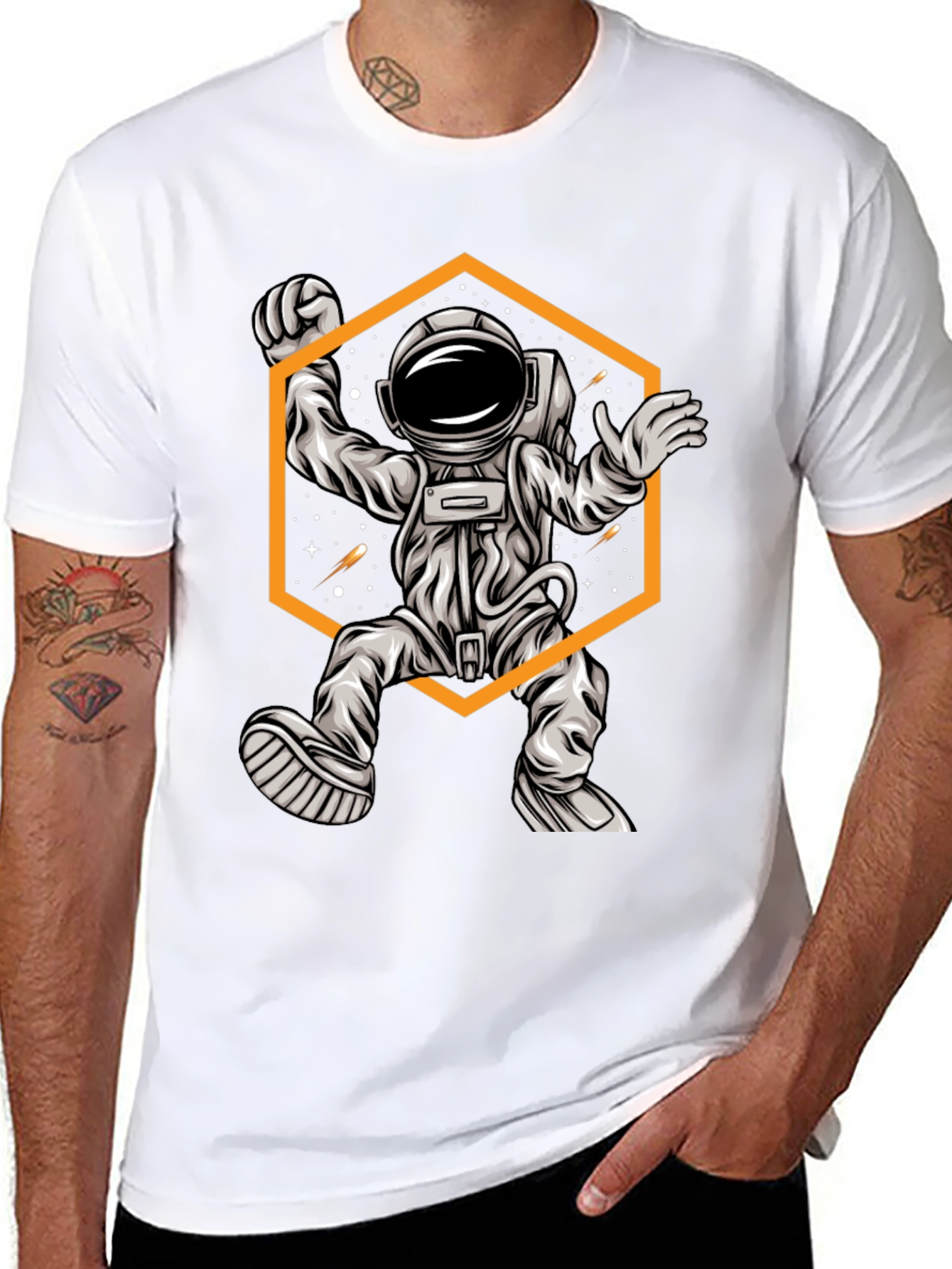 Astronaut Graphic Tee - Space Design Black T-Shirt