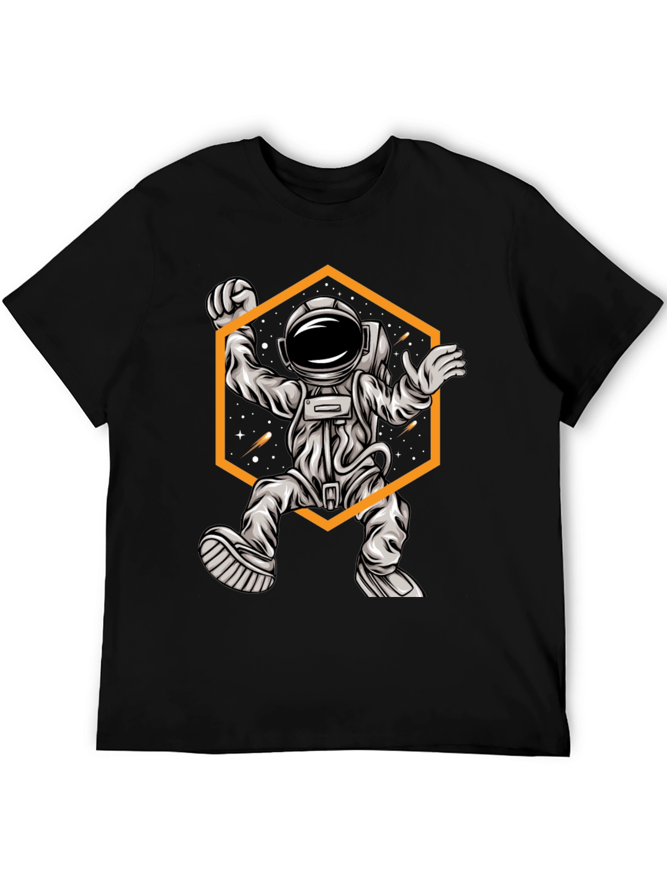 Astronaut Graphic Tee - Space Design Black T-Shirt