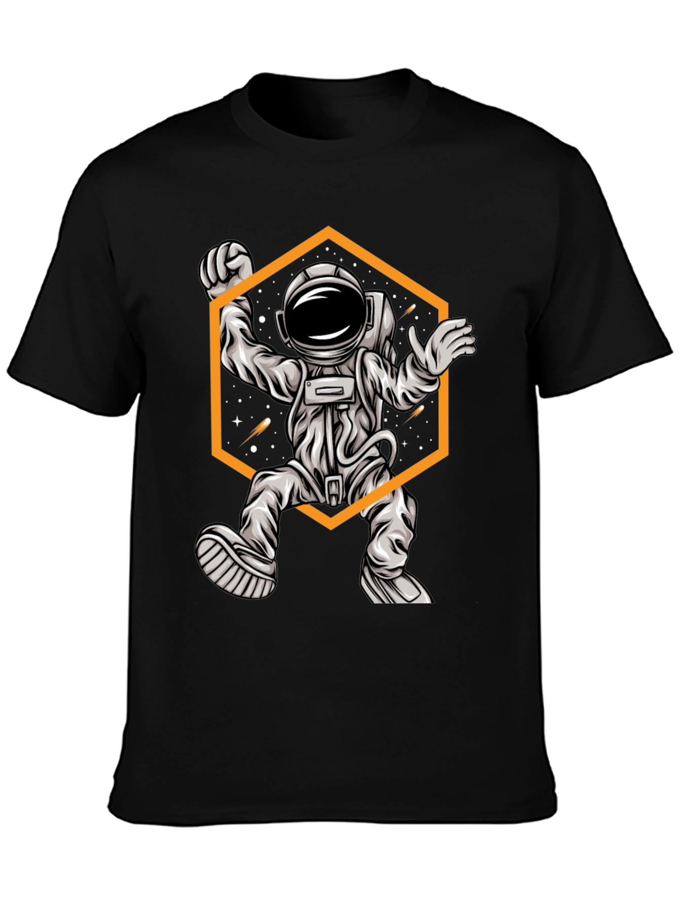Astronaut Graphic Tee - Space Design Black T-Shirt