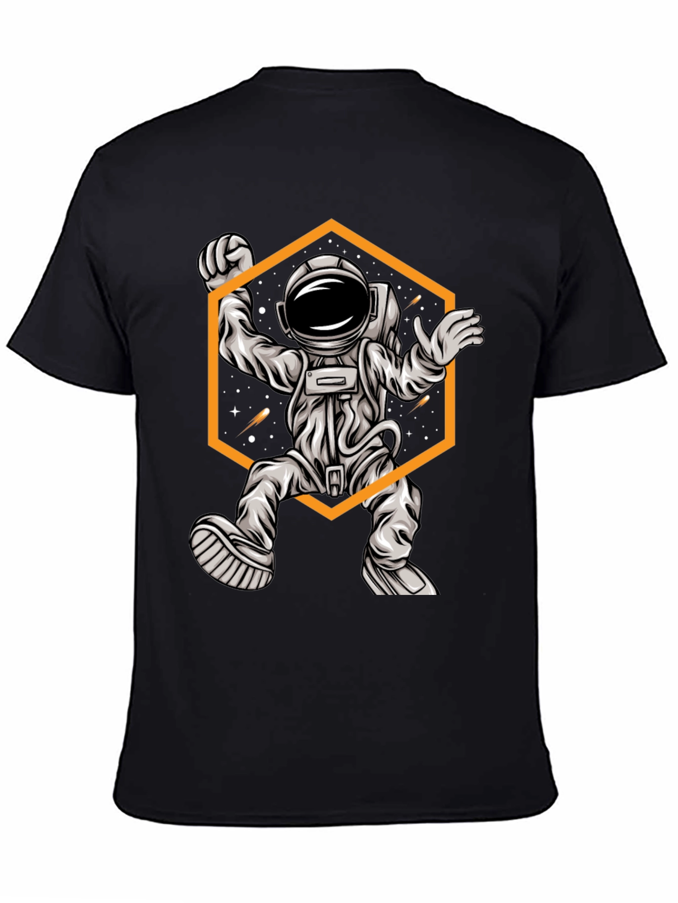 Astronaut Graphic Tee - Space Design Black T-Shirt